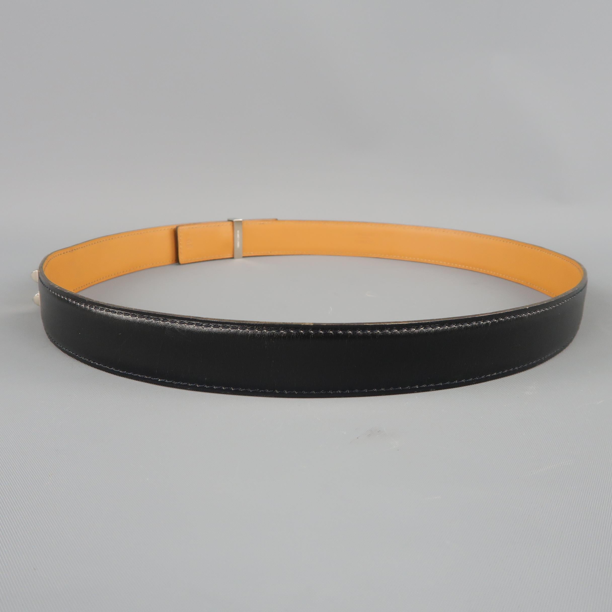HERMES Size L Black Leather Silver Hardware Collier de Chien Belt In Good Condition In San Francisco, CA