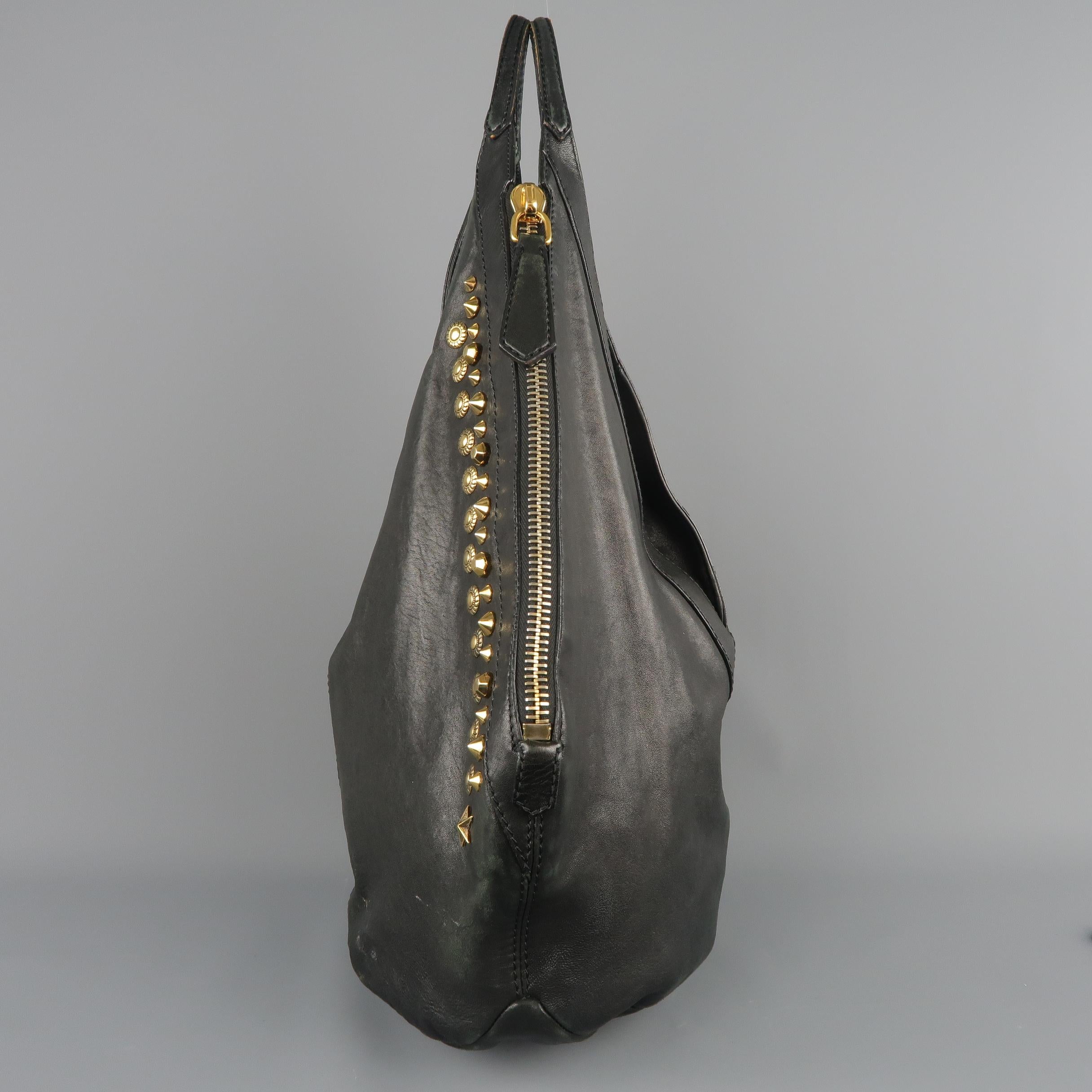Women's or Men's GIVENCHY Black Leather Gold Studded TINHAN Large Hobo Bag