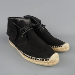 SAINT LAURENT Size 7.5 Black Suede Fringe Espadrille Boots