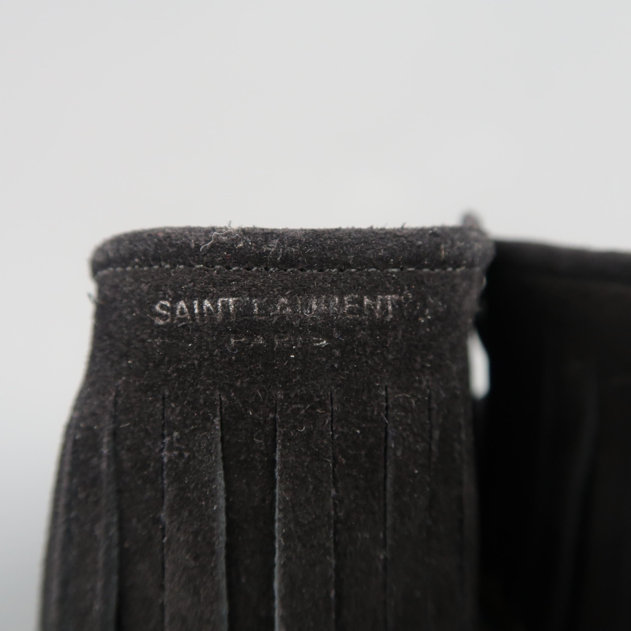 SAINT LAURENT Size 7.5 Black Suede Fringe Espadrille Boots 3