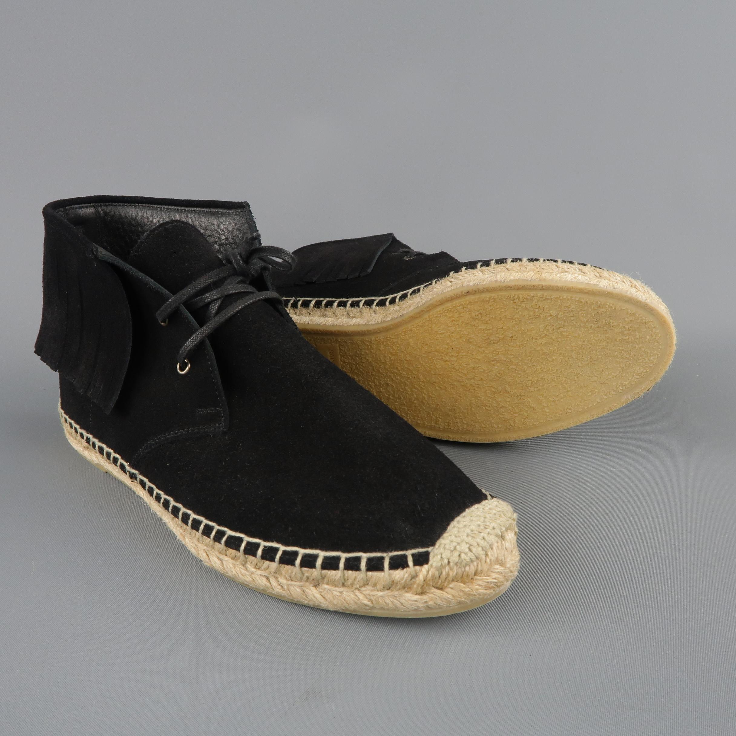 SAINT LAURENT Size 7.5 Black Suede Fringe Espadrille Boots In New Condition In San Francisco, CA