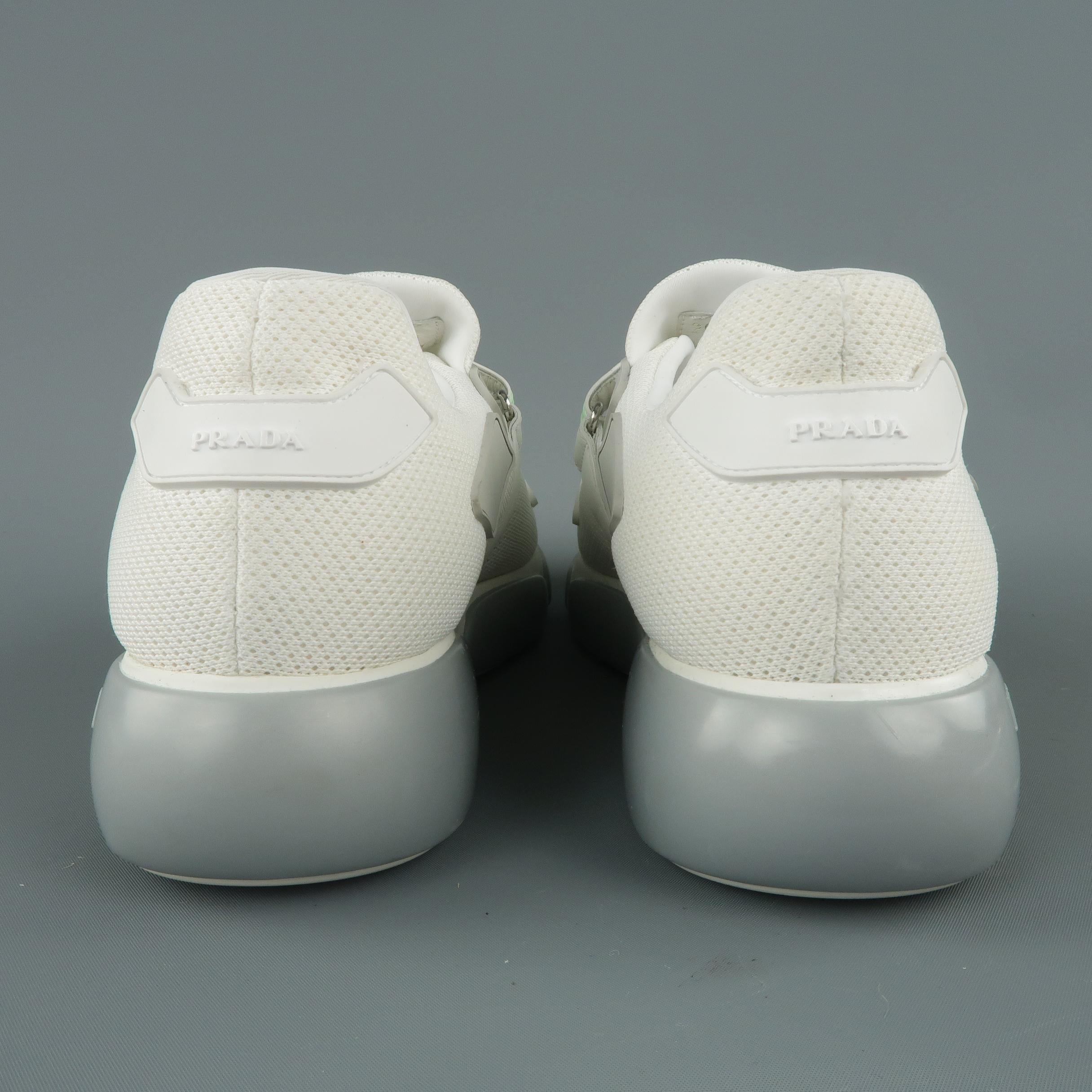 Women's PRADA Size 10 White & Gray Velcro Strap CLOUDBURST Sneakers