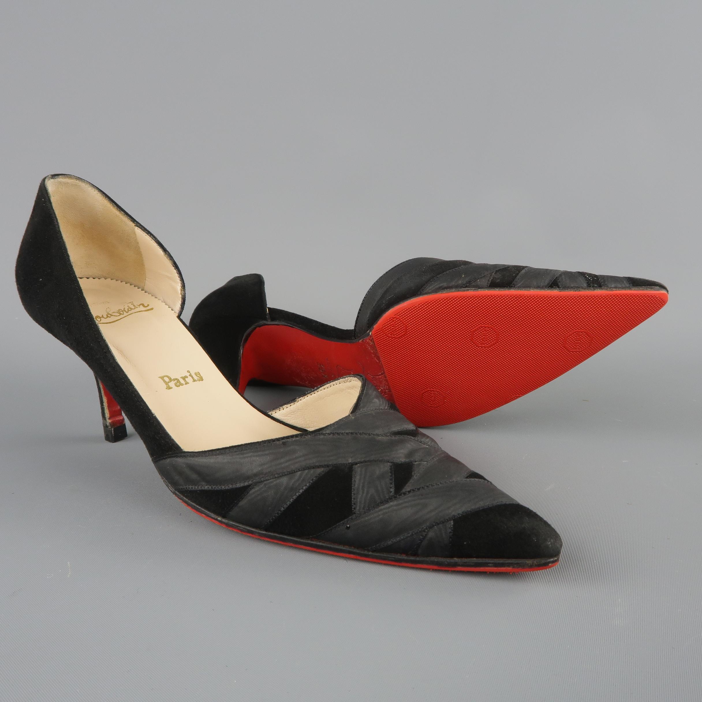 Christian Louboutin Black Silk and Suede D'orsay Pumps In Fair Condition In San Francisco, CA