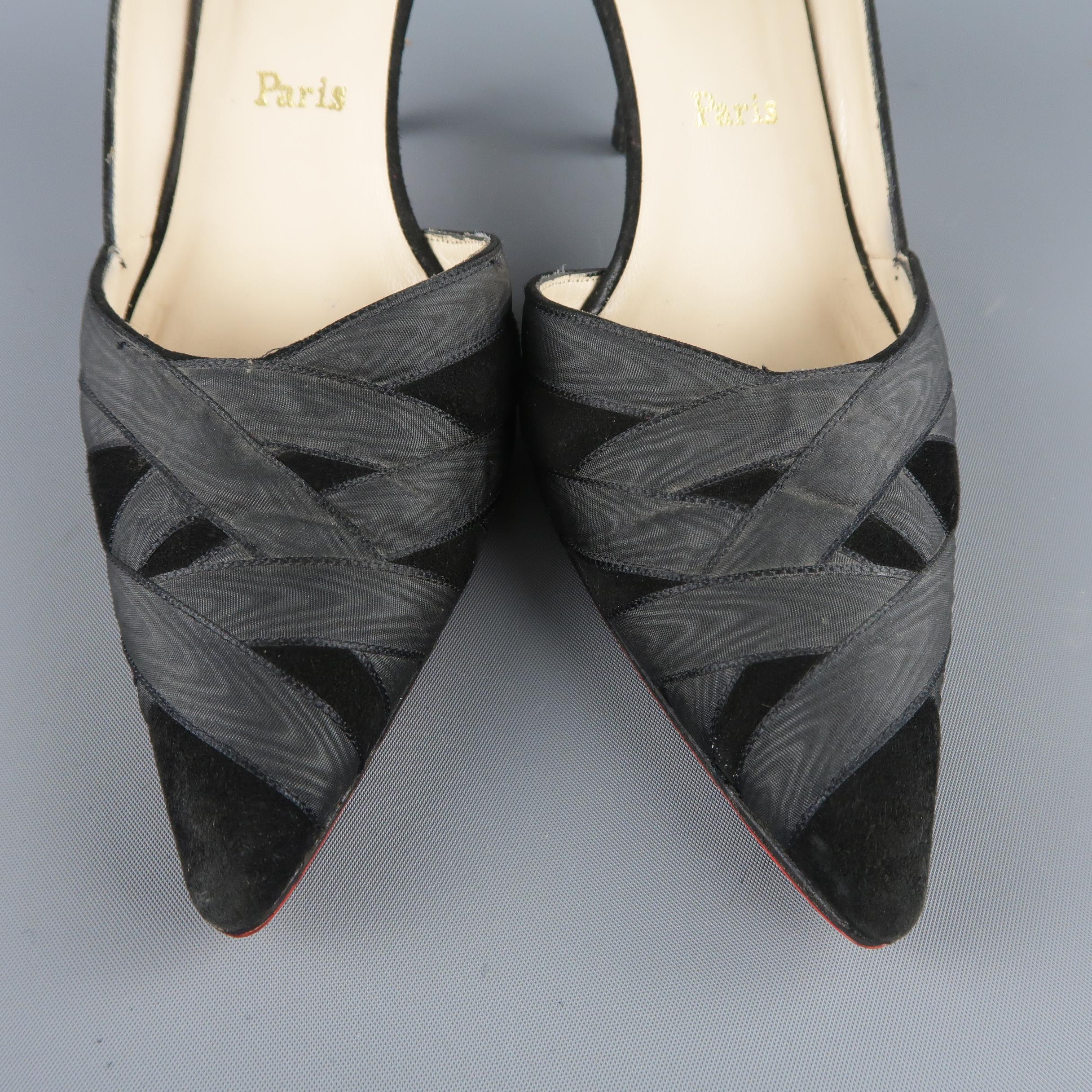 Women's Christian Louboutin Black Silk and Suede D'orsay Pumps