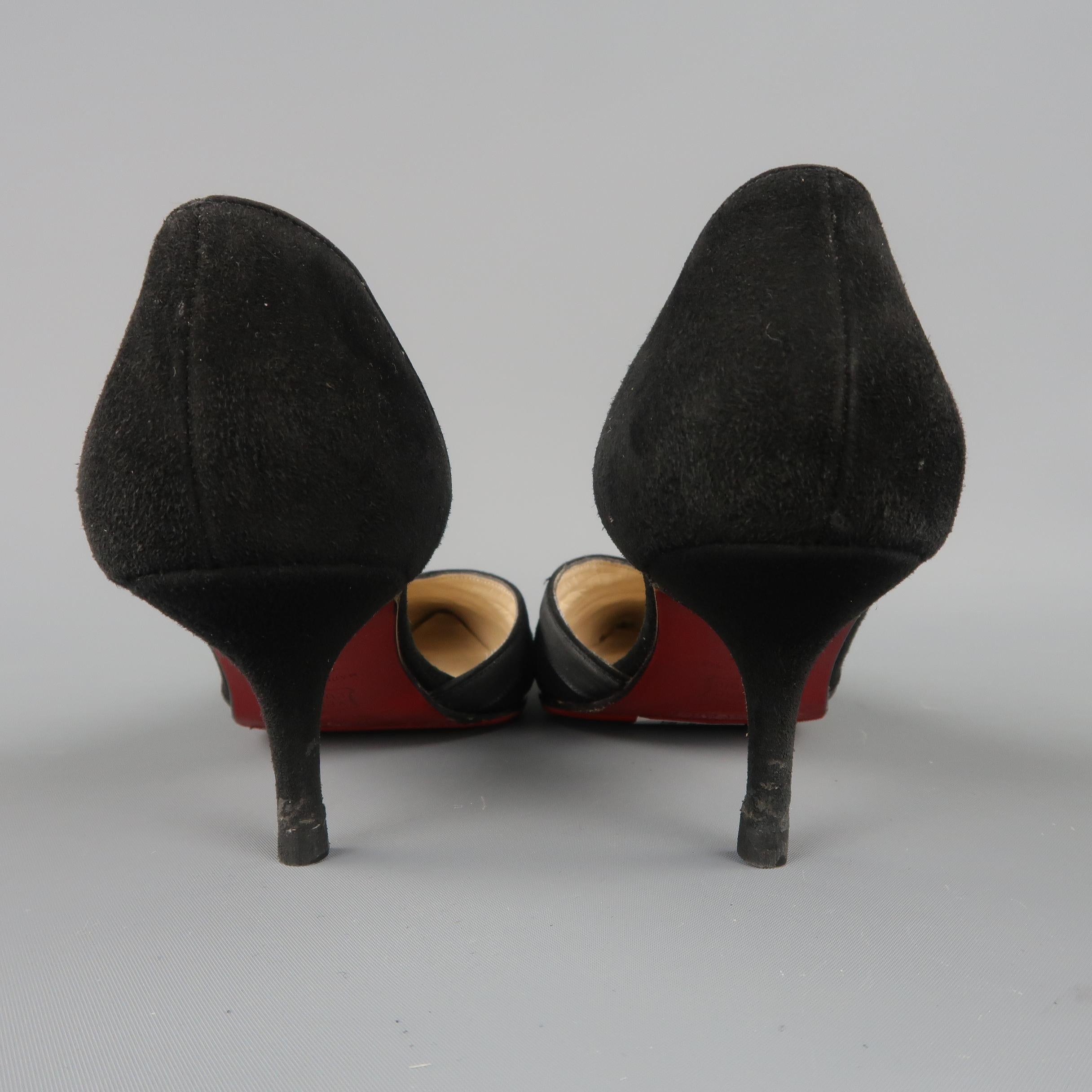 Christian Louboutin Black Silk and Suede D'orsay Pumps 2