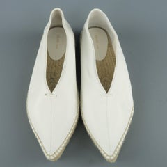 CELINE Taille 7 Blanc Cuir Babouche Espadrille Pointue