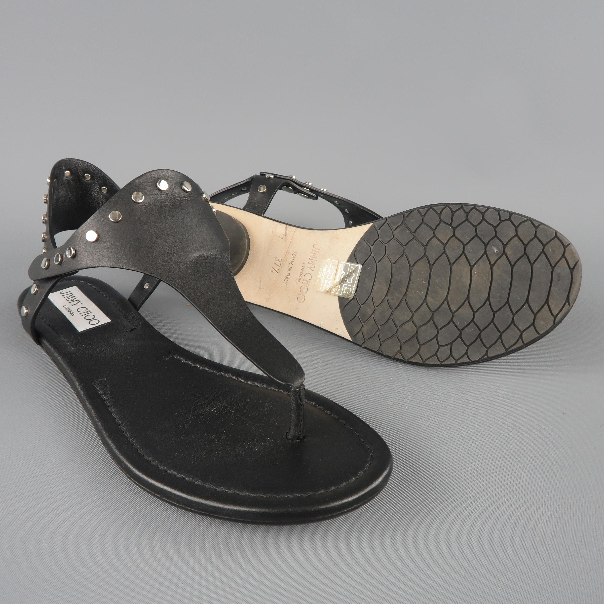 JIMMY CHOO Size 7.5 Black Studded Leather DARA Sandals In Excellent Condition In San Francisco, CA