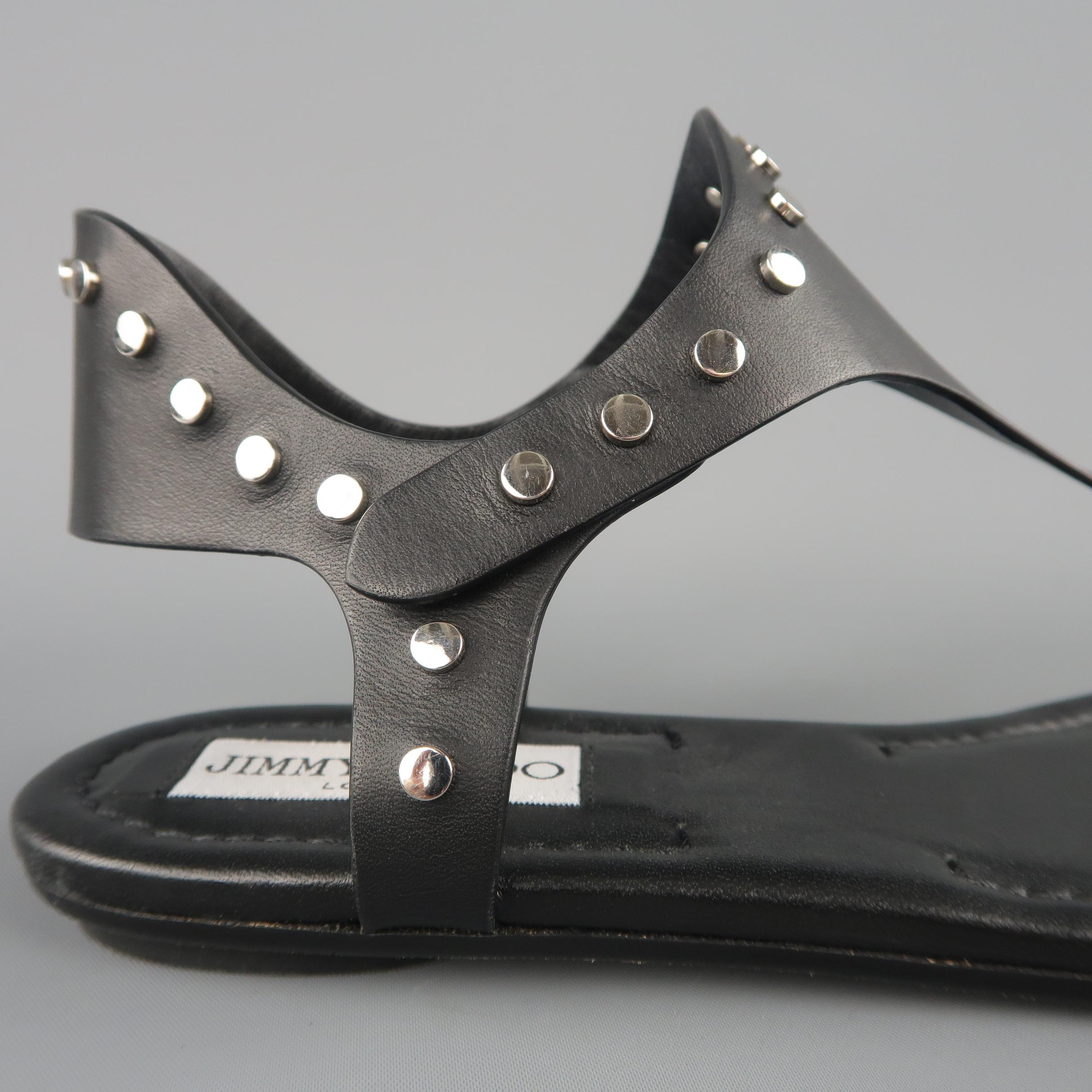 JIMMY CHOO Size 7.5 Black Studded Leather DARA Sandals 1