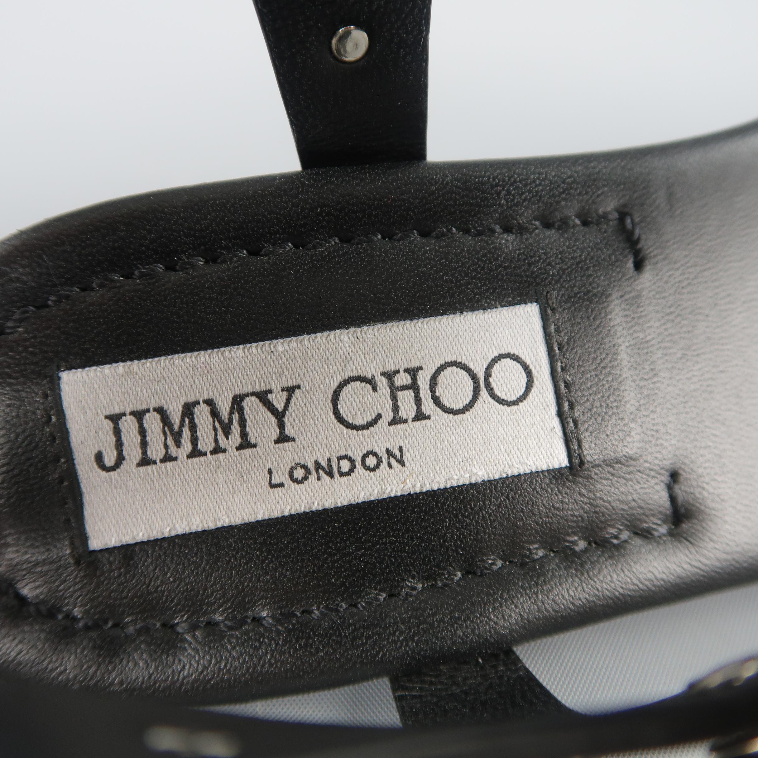 JIMMY CHOO Size 7.5 Black Studded Leather DARA Sandals 2