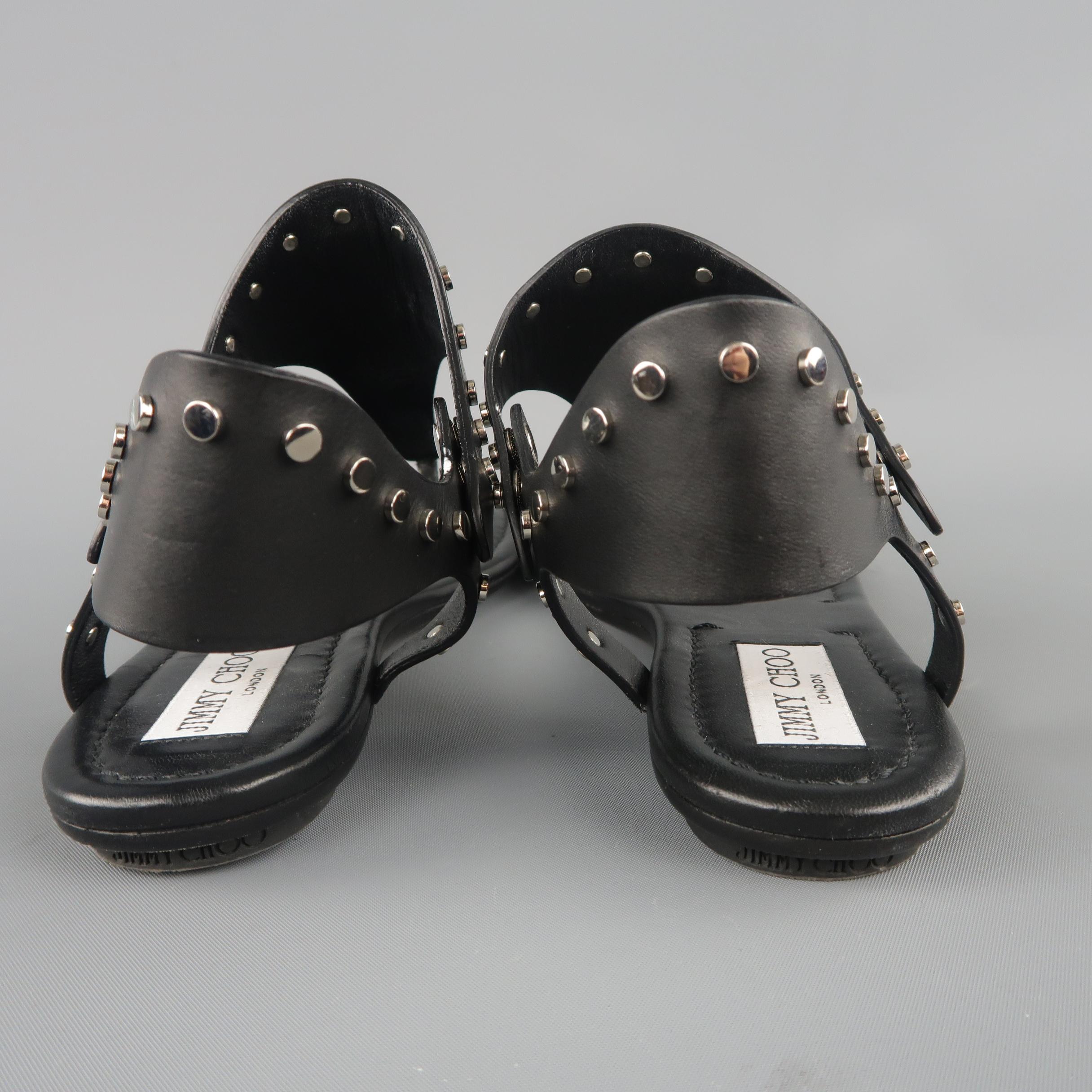 JIMMY CHOO Size 7.5 Black Studded Leather DARA Sandals 3
