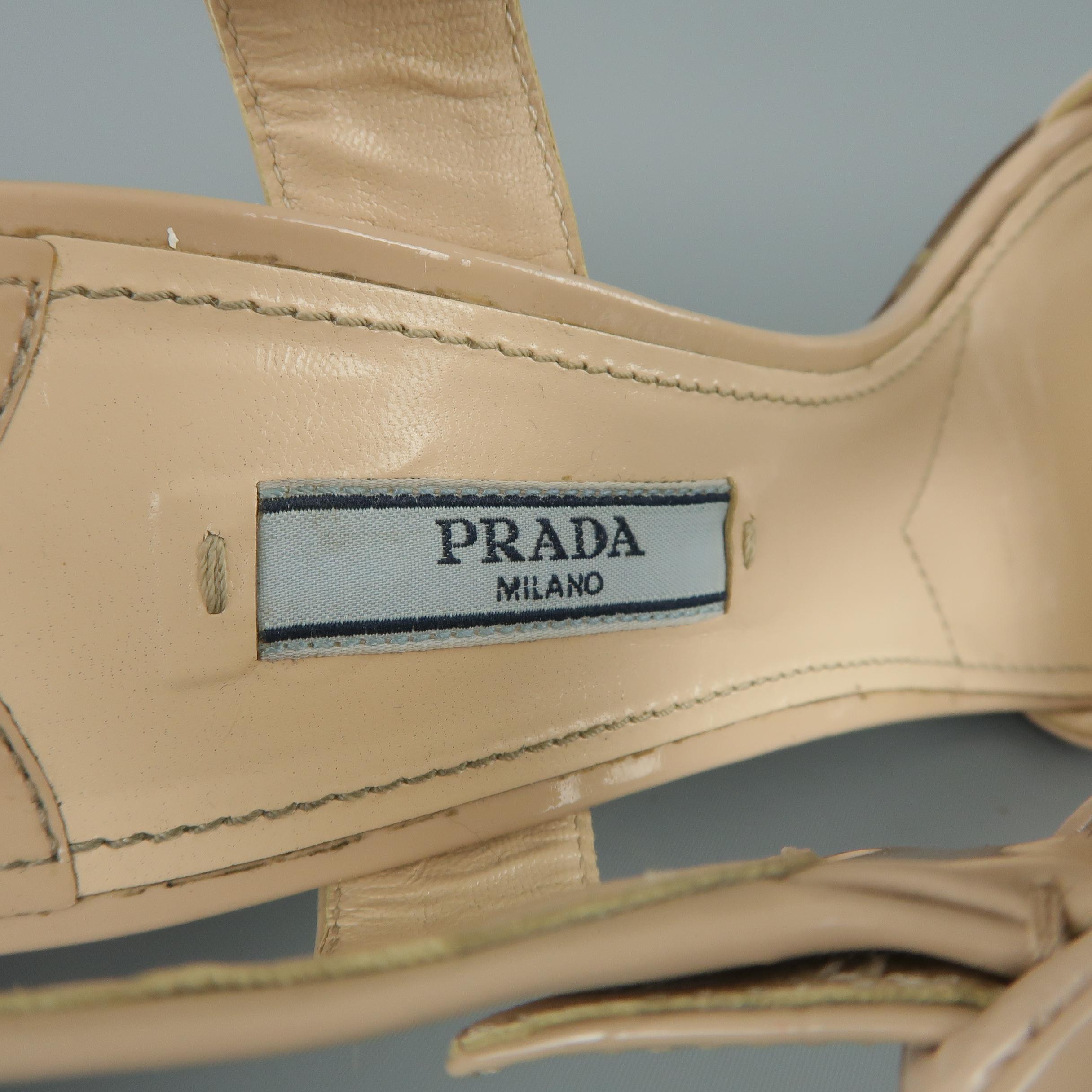 PRADA Size 7.5 Beige T Strap Chunky Heeled Sandals 1
