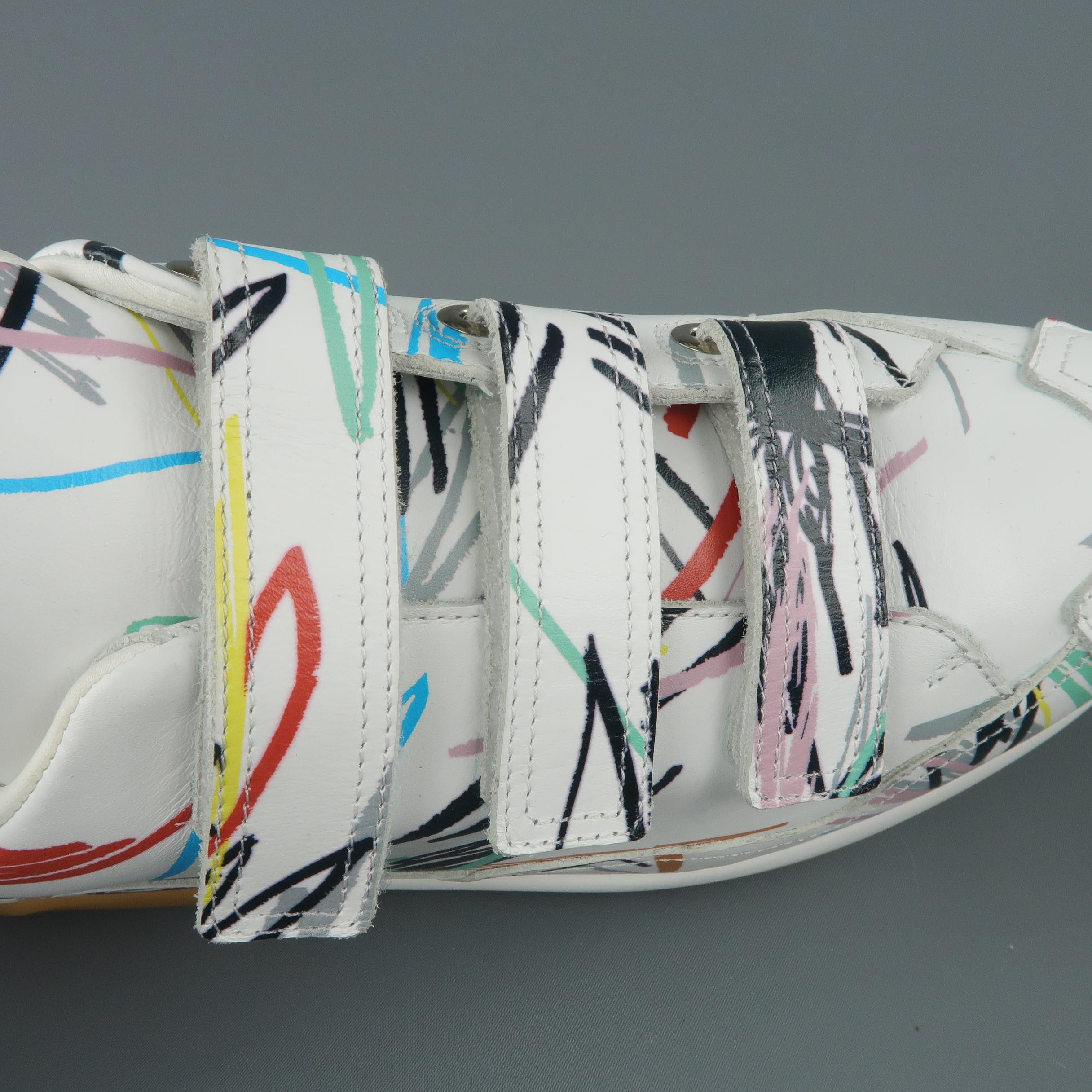 Gray Dior Homme Sneakers - Spring 2015 - White Scribble Print Leather Velcro Trainers