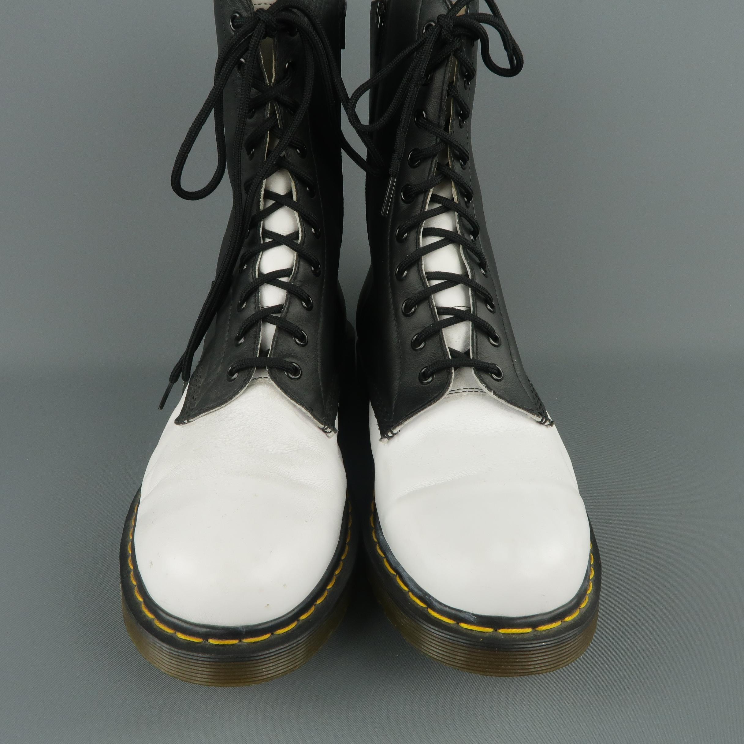 Yohji Yamamoto For Dr. Martens Black and White Two Toned Leather Boots In Fair Condition In San Francisco, CA