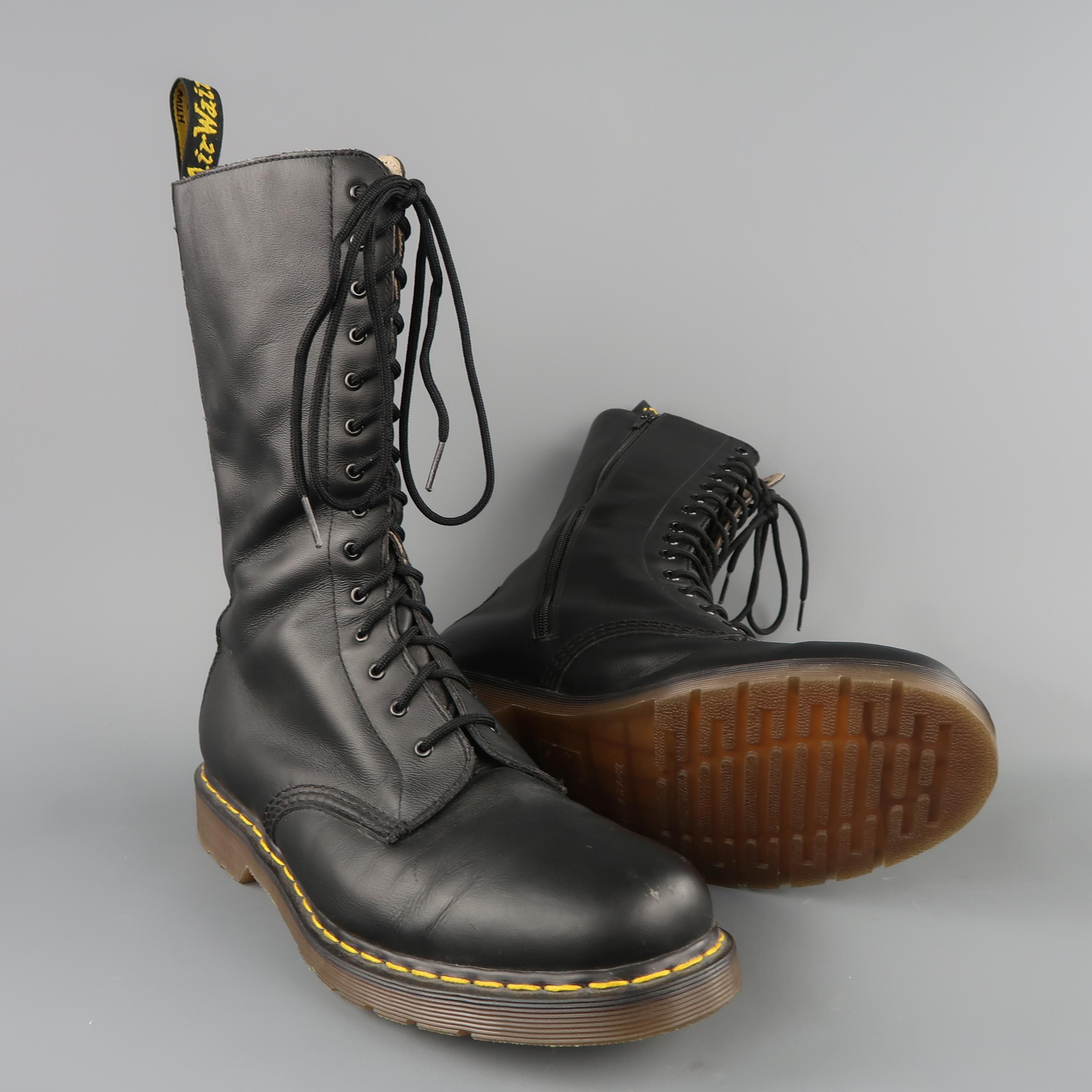 YOHJI YAMAMOTO Size 11 Black Matte Leather Calf High Boots In Good Condition In San Francisco, CA