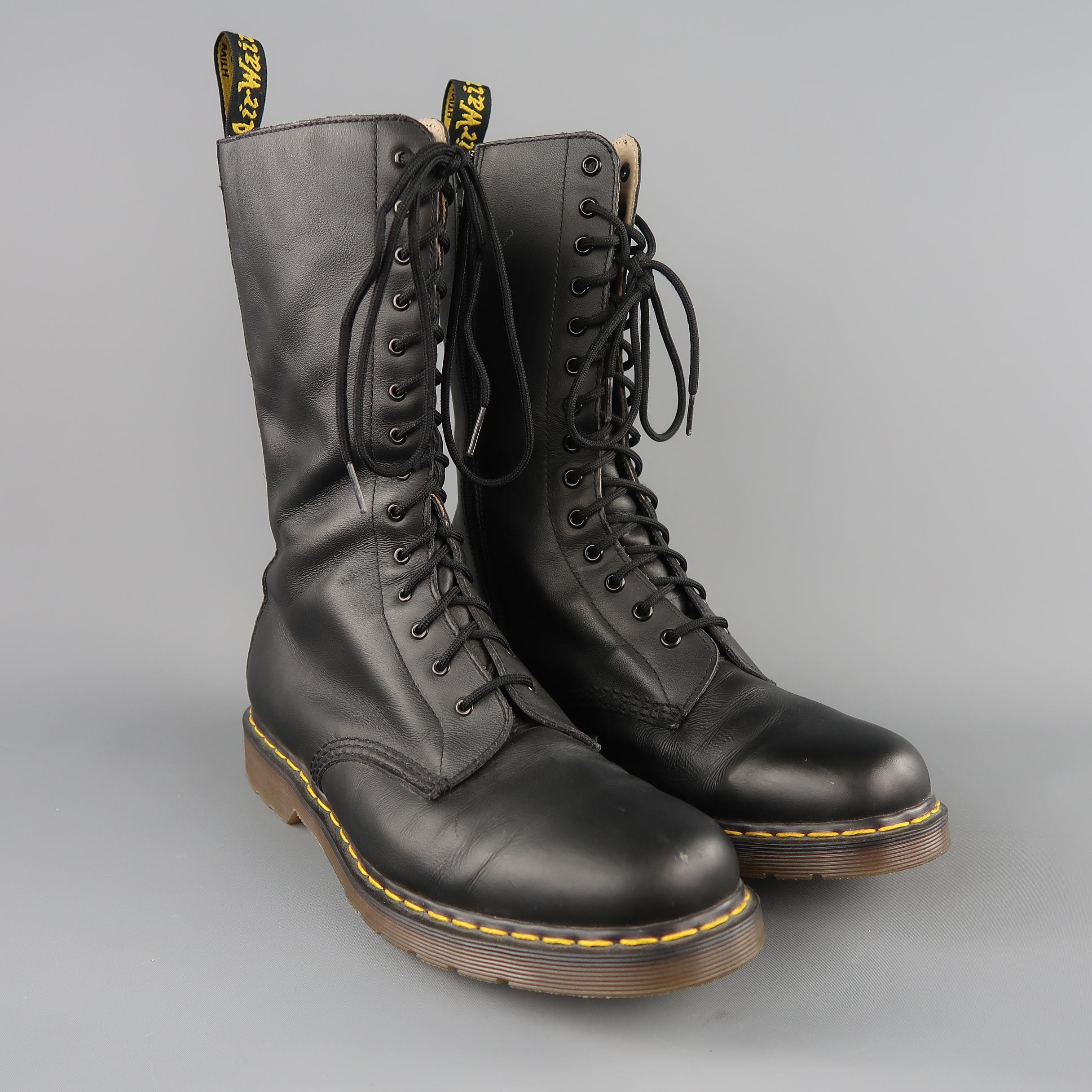 Limited Edition YOHJI YAMAMOTO for Dr. MARTENS calf high combat boots come in matte smooth leather with a 14 eyelet lace up front and inner zip closure. Wear throughout.
 
Good Pre-Owned Condition.
Marked: US 11
 
Measurements:
 
Outsole: 12.5 x 4.5