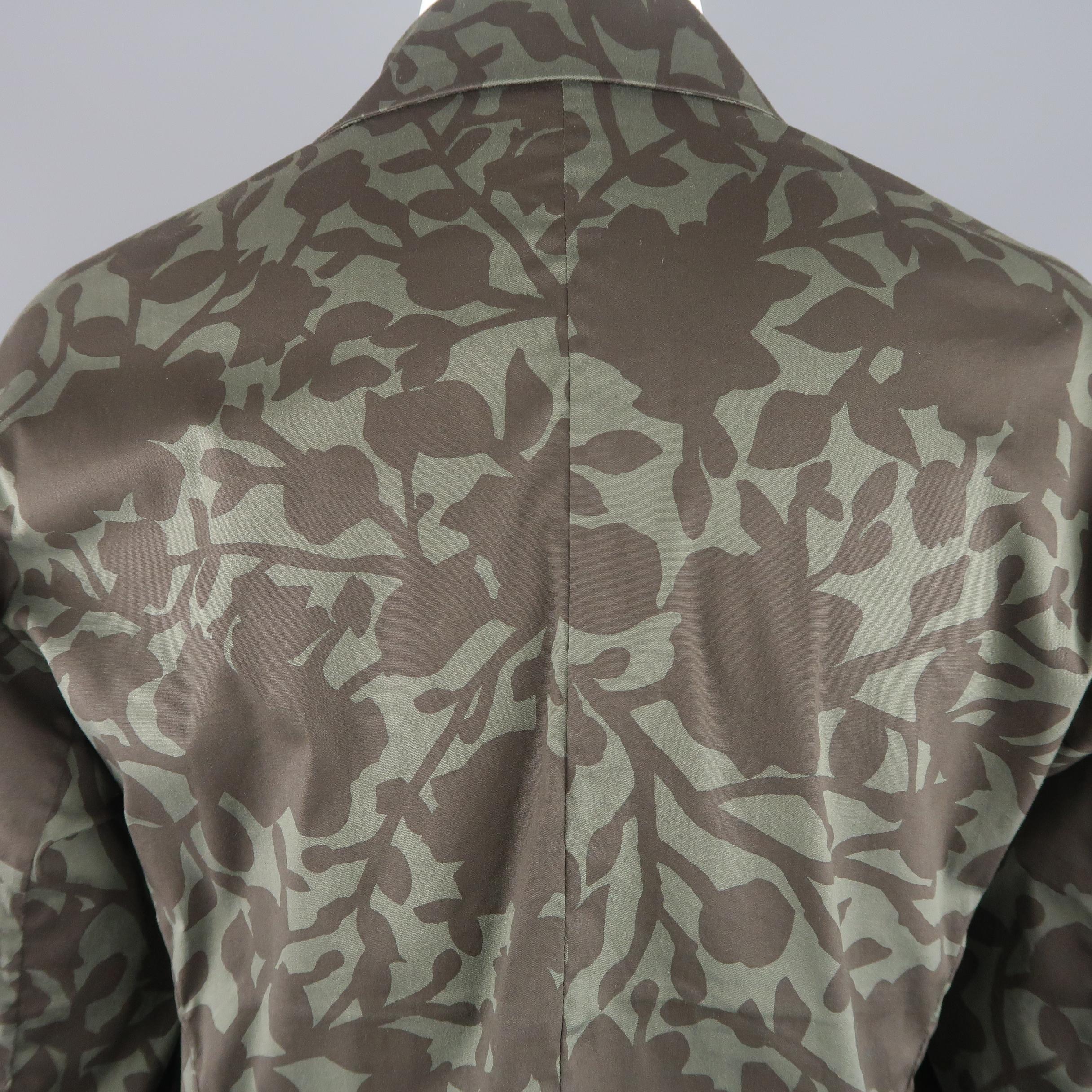 YVES SAINT LAURENT Size 6 Olive Green Floral Print Tied Blouse 2