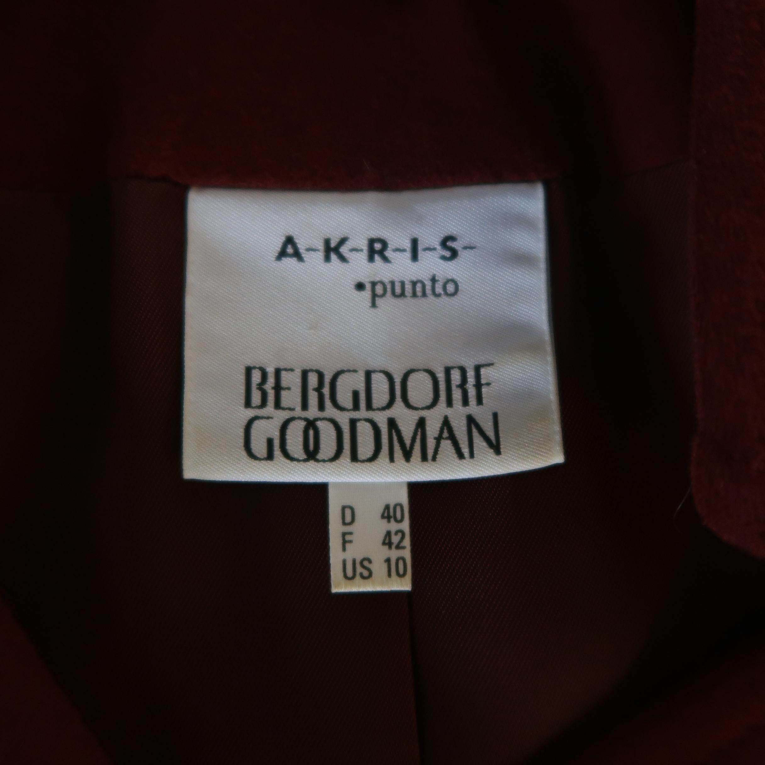AKRIS Size 10 Burgundy Double Breasted Collared Wool / Angora Jacket In Excellent Condition In San Francisco, CA