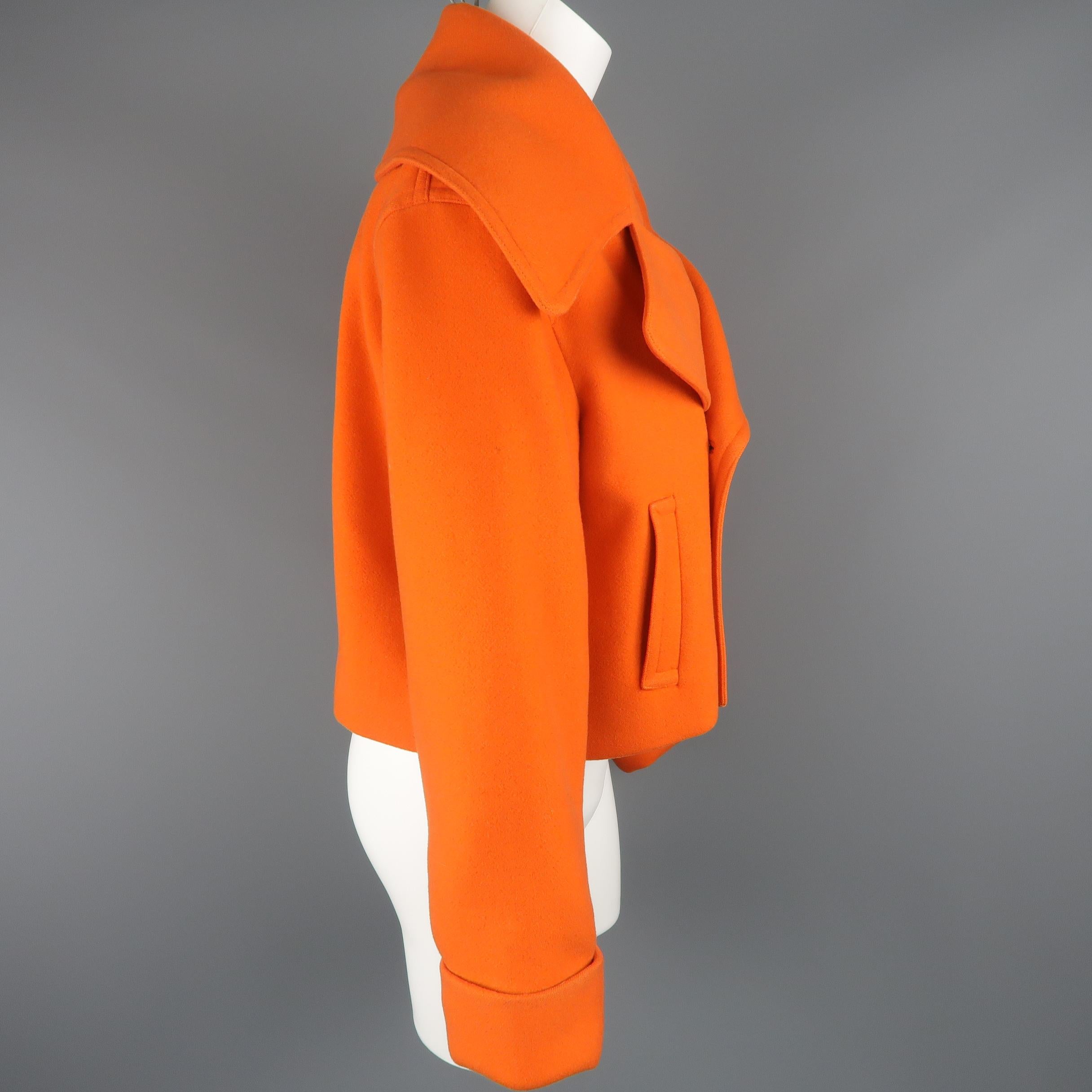 Red RALPH LAUREN Size 10 Orange Oversized Collar Cropped Peacoat Jacket