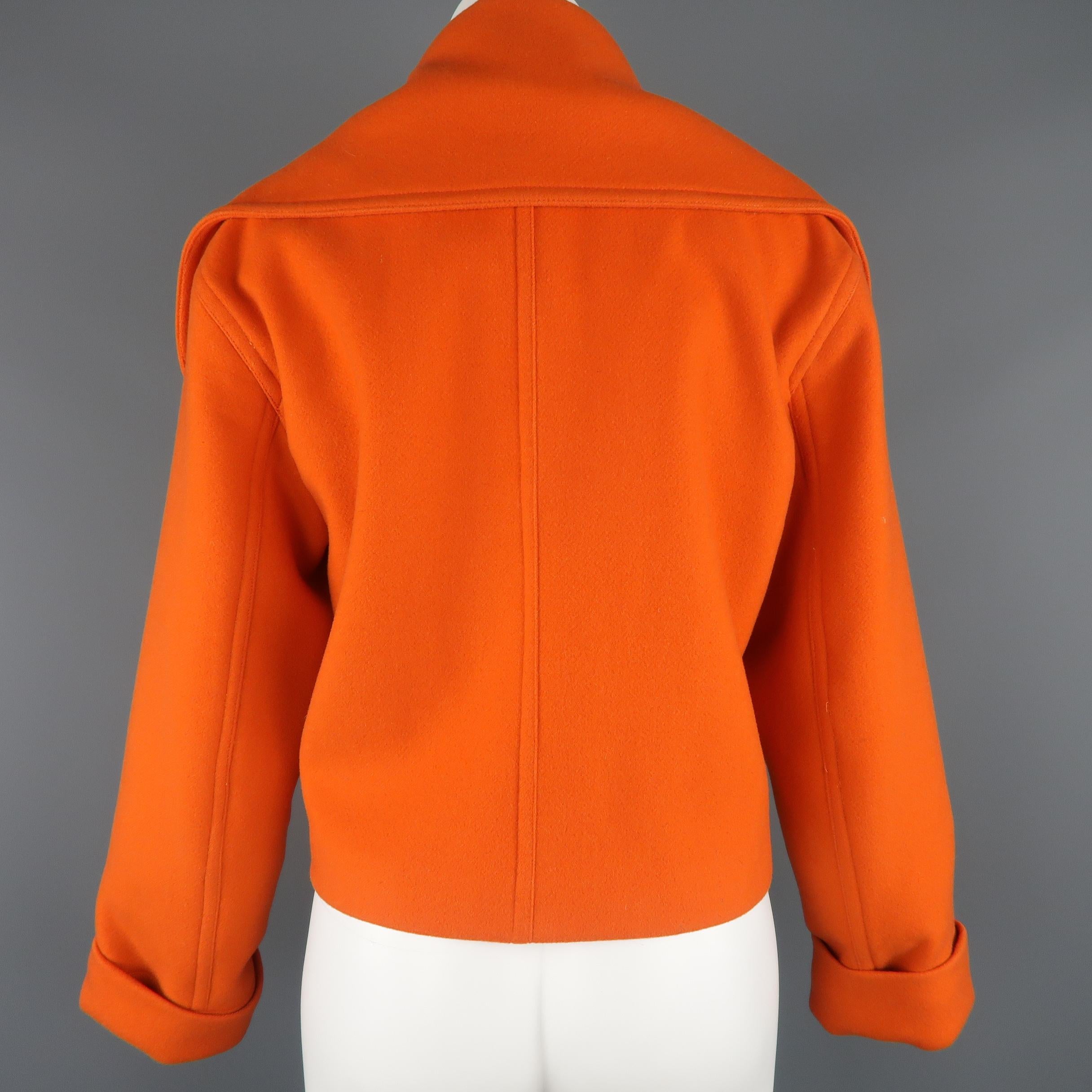 Women's RALPH LAUREN Size 10 Orange Oversized Collar Cropped Peacoat Jacket