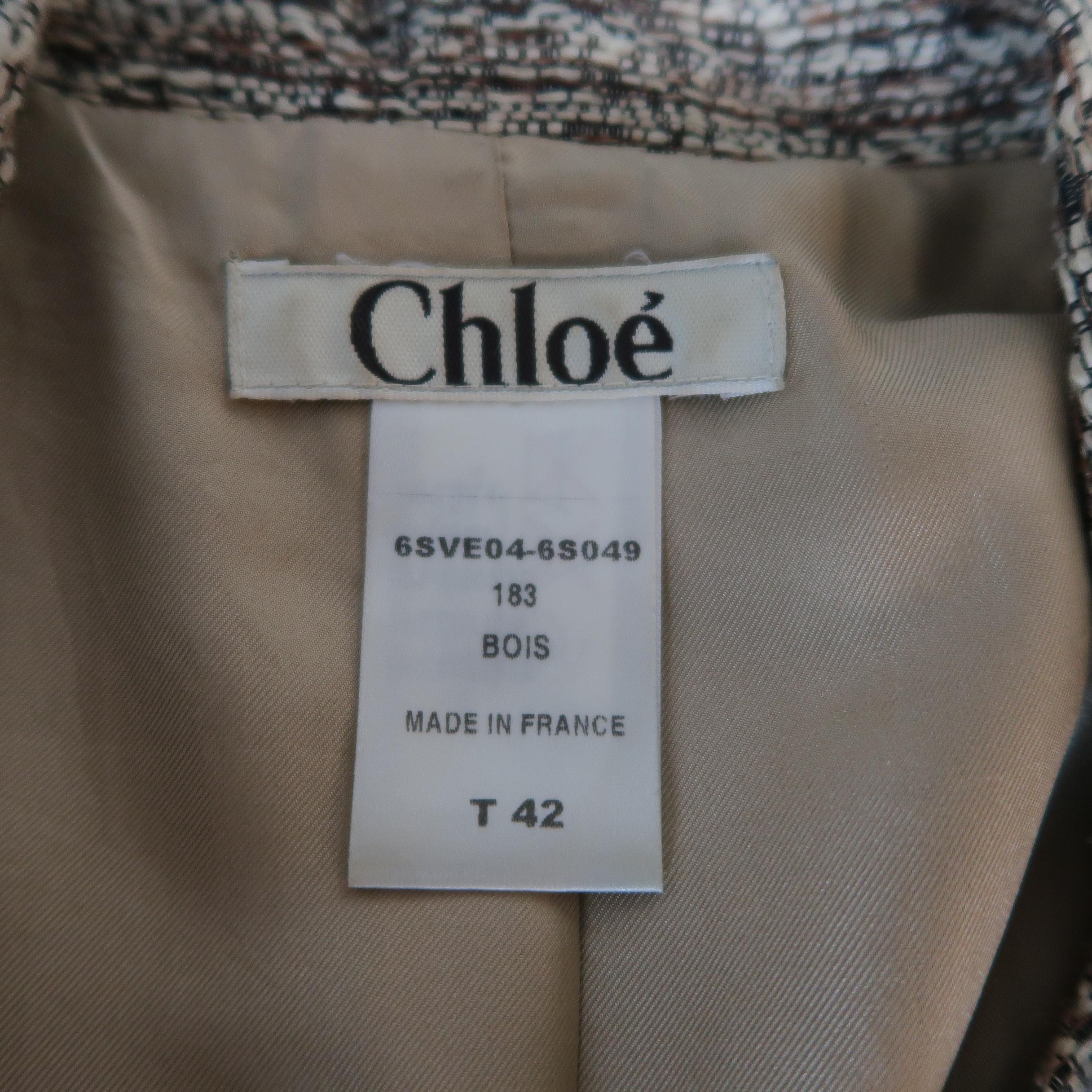 CHLOE Size 10 Beige Tweed Collared Hidden Snap Closure Jacket 3