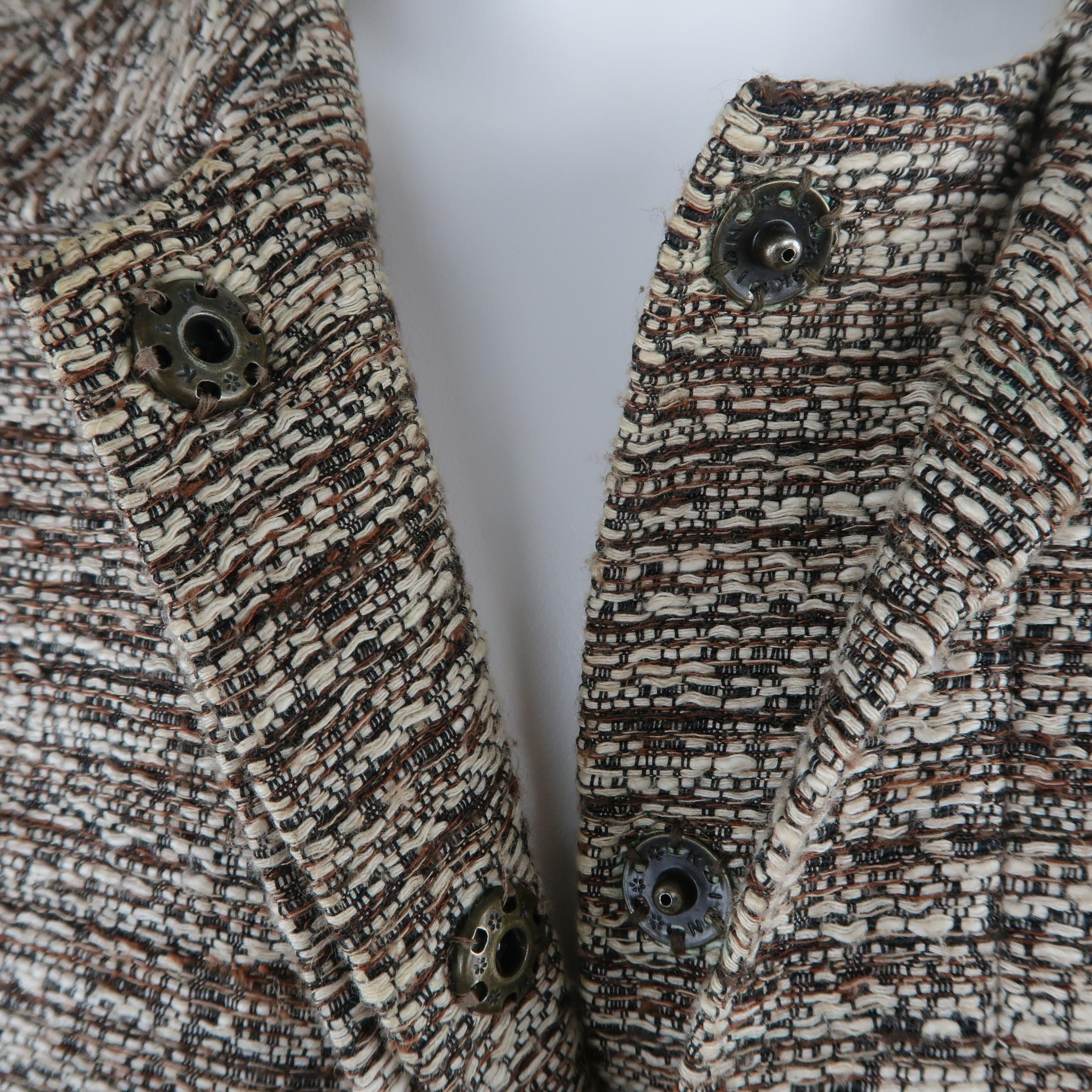 CHLOE Size 10 Beige Tweed Collared Hidden Snap Closure Jacket 2