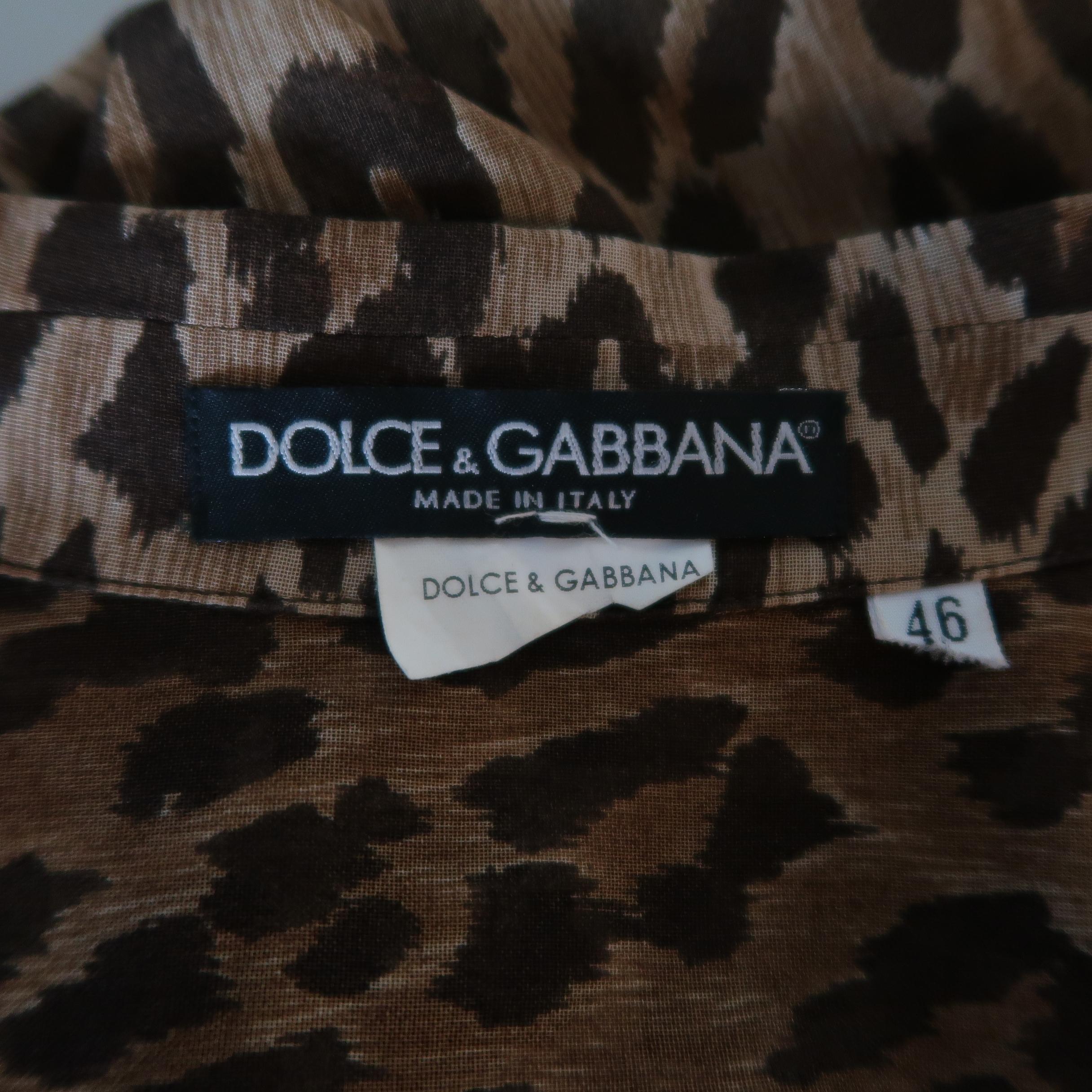 DOLCE & GABBANA Size 10 Brown Leopard Print Sheer Cotton Short Sleeve Blouse 2