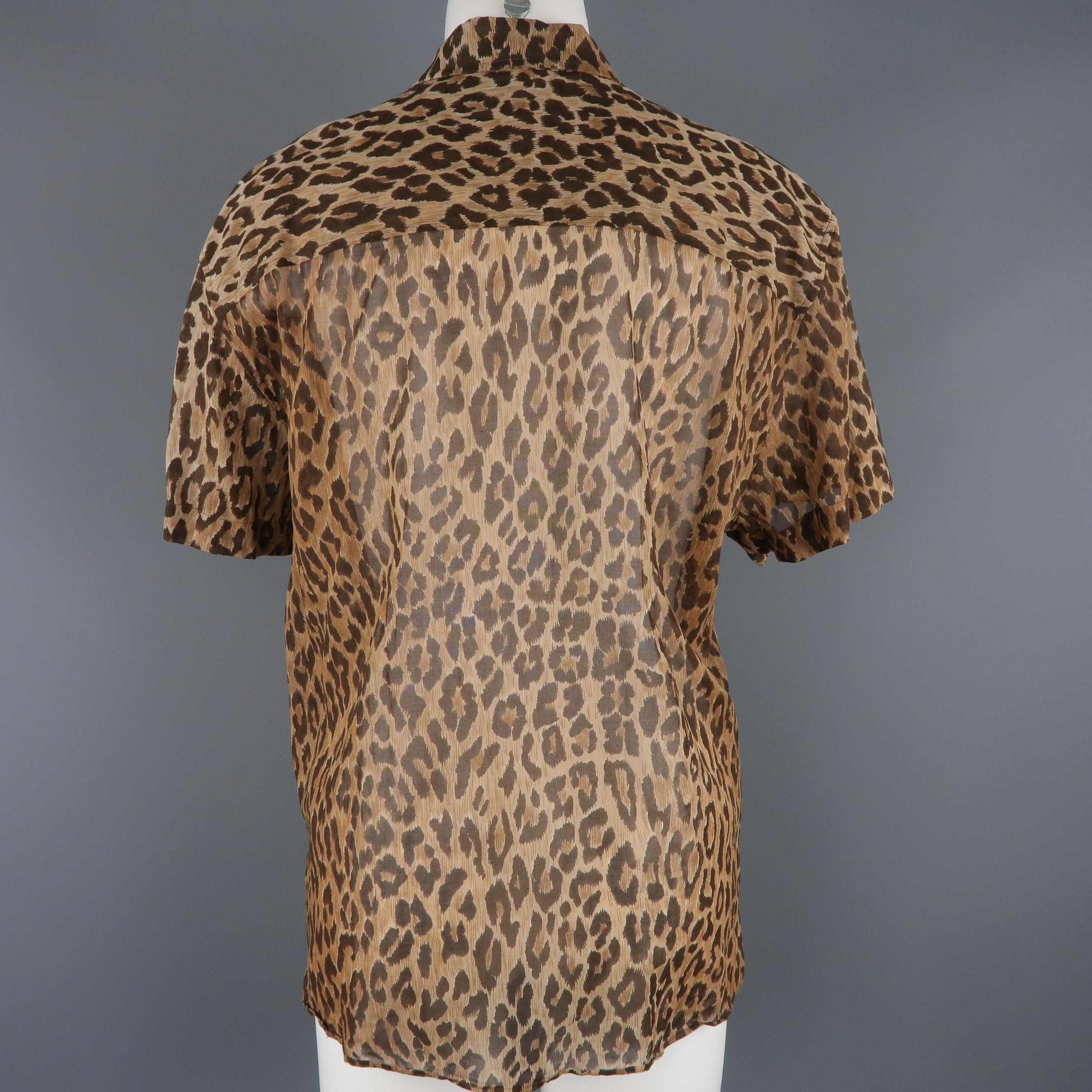 Women's DOLCE & GABBANA Size 10 Brown Leopard Print Sheer Cotton Short Sleeve Blouse