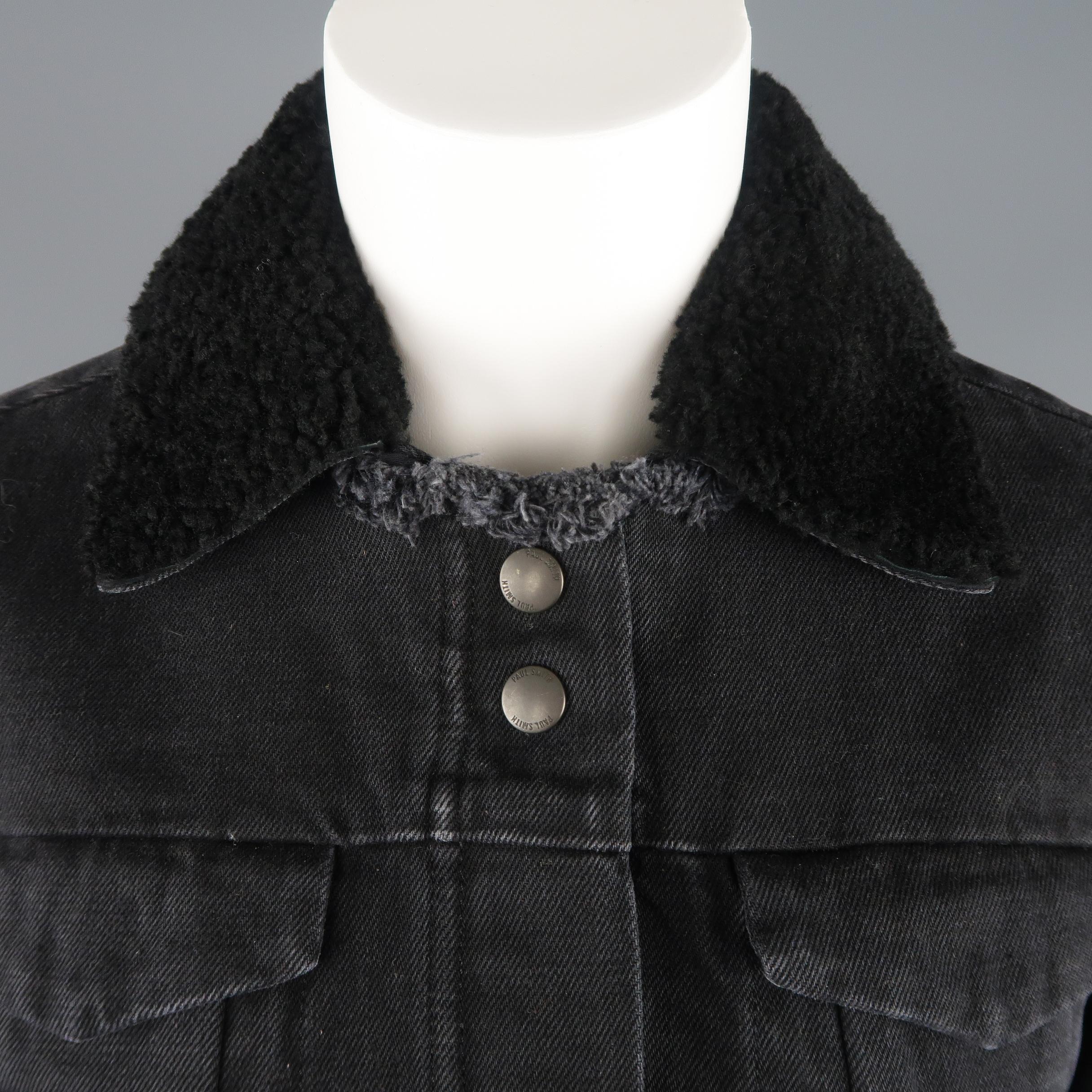 PAUL SMITH Size S Black Denim Detachable Shearling Collar Jacket In Excellent Condition In San Francisco, CA