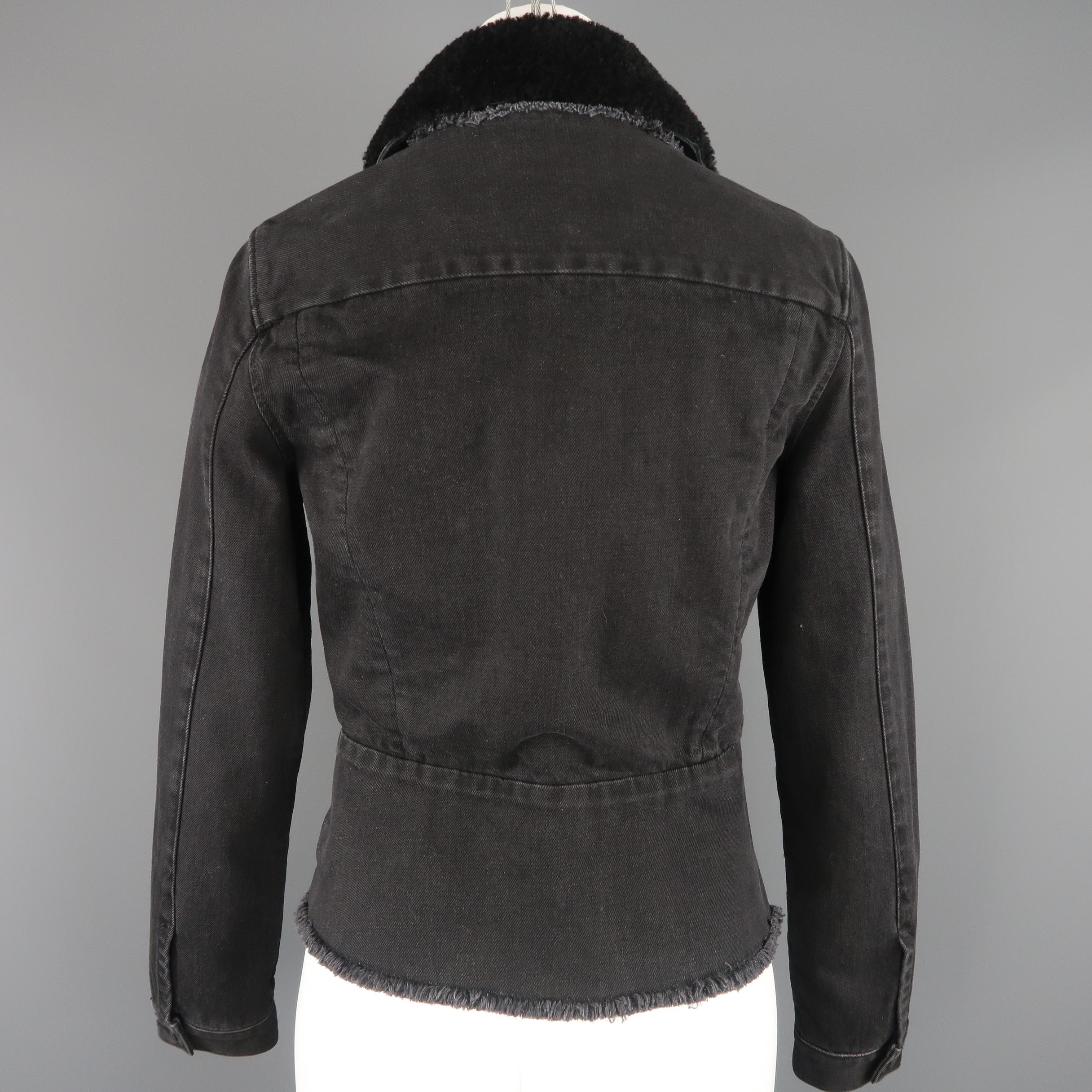 PAUL SMITH Size S Black Denim Detachable Shearling Collar Jacket 3