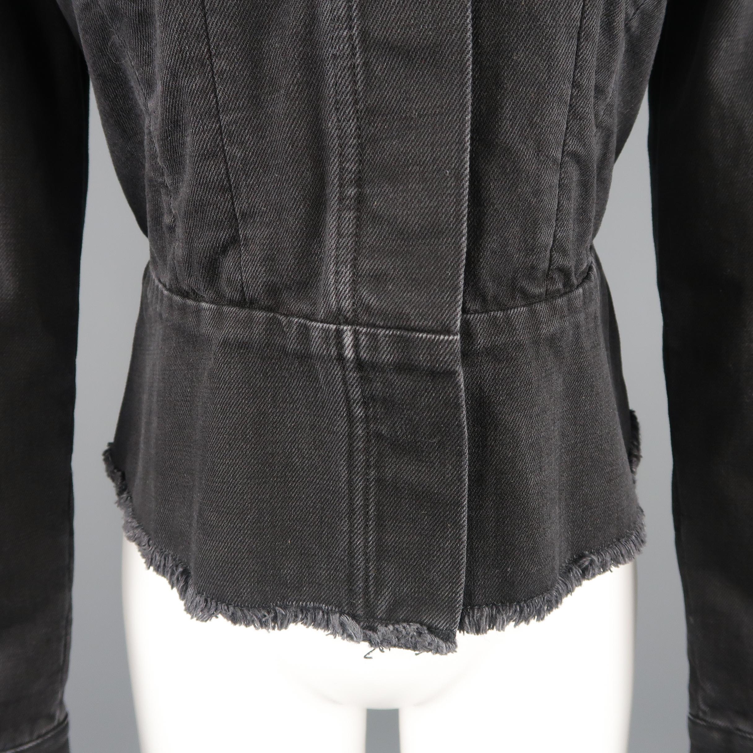 PAUL SMITH Size S Black Denim Detachable Shearling Collar Jacket 2
