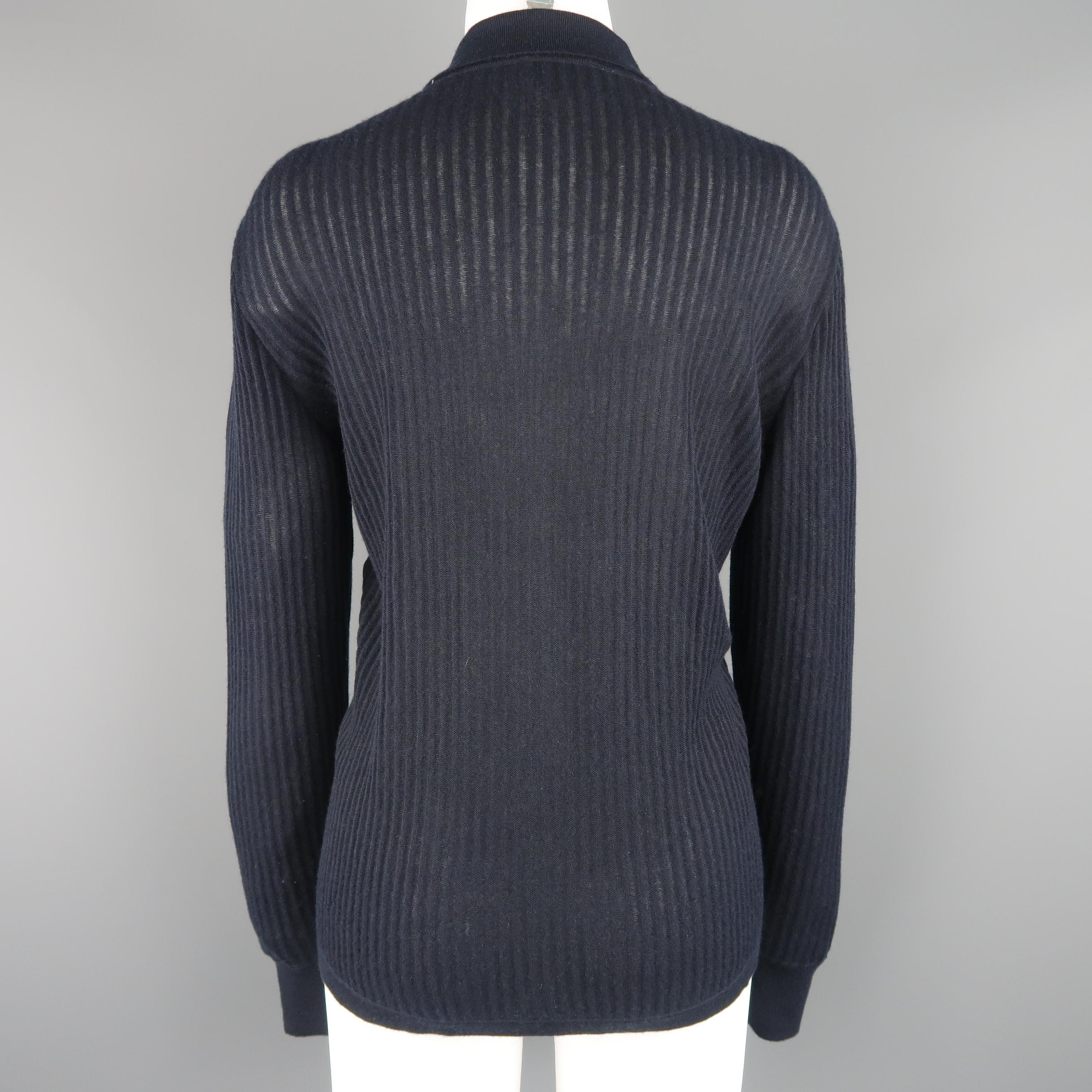 GIORGIO ARMANI Size 10 Navy Ribbed Cashmere Collared Pullover In Excellent Condition In San Francisco, CA