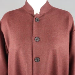 ESKANDAR Size 0 Burgundy Wool / Cashmere Oversized Band Collar Jacket