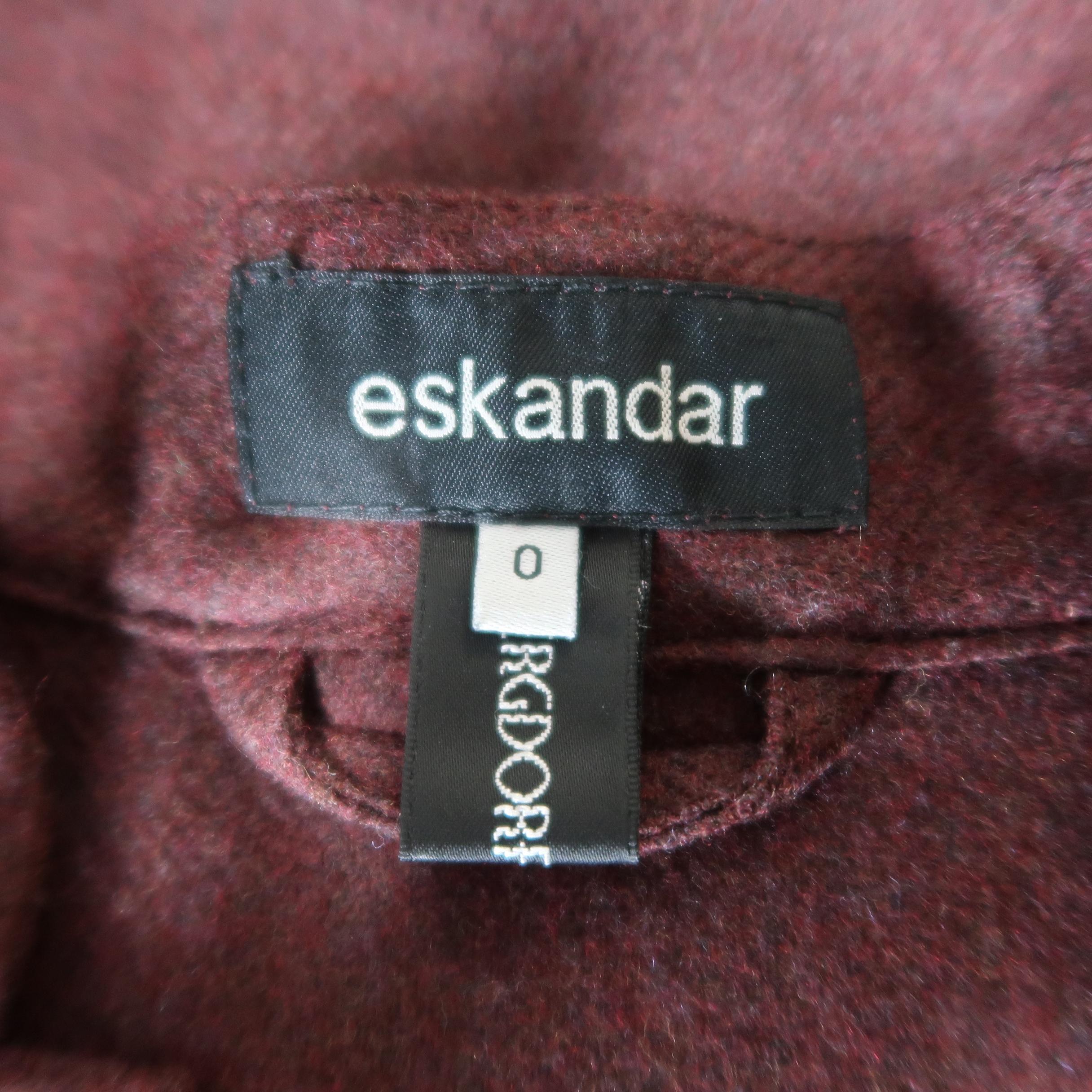 Women's ESKANDAR Size 0 Burgundy Wool / Cashmere Oversized Band Collar Jacket