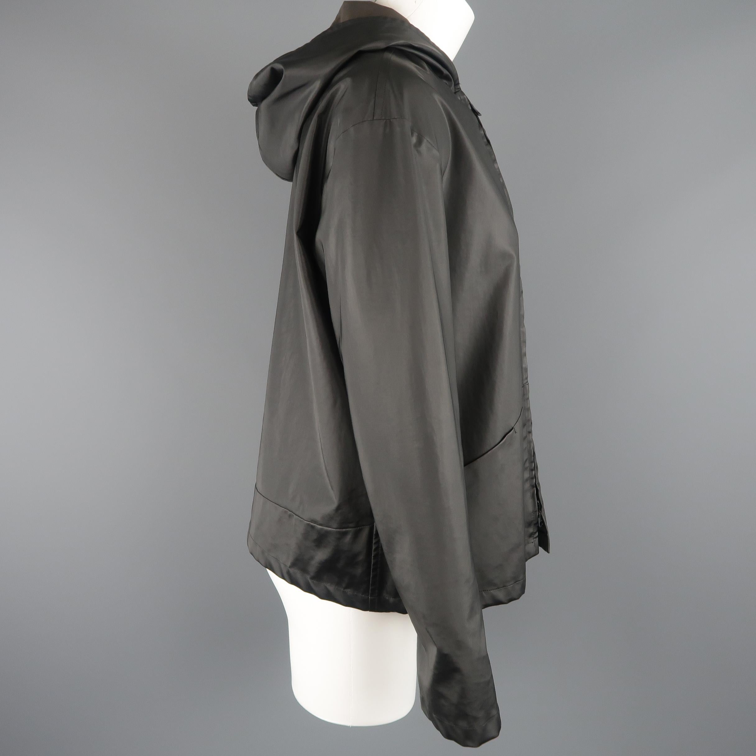 JIL SANDER Black Coated Cotton Twill Hooded Jacket 1