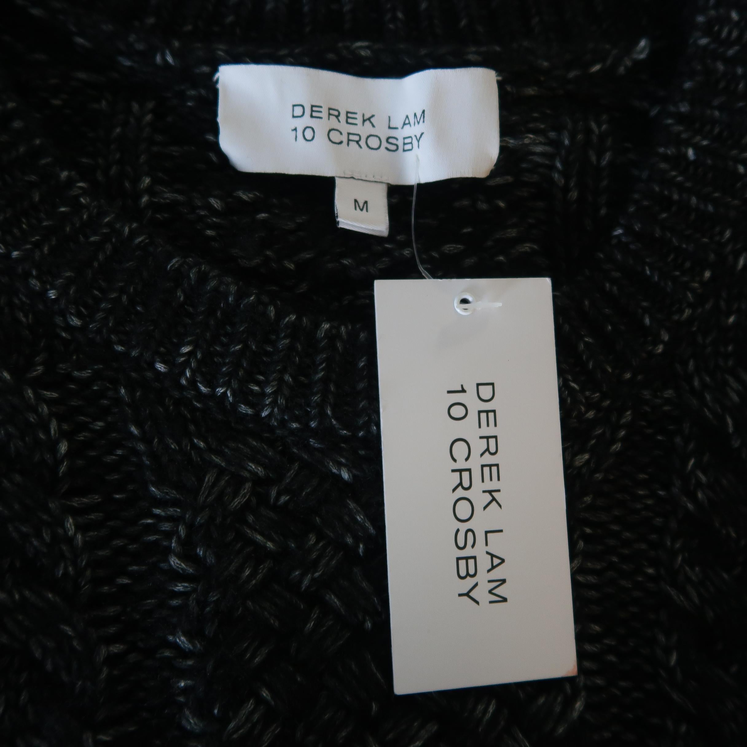 DEREK LAM Size M Charcoal Cotton Blend Cable Knit Slit Sweater 1