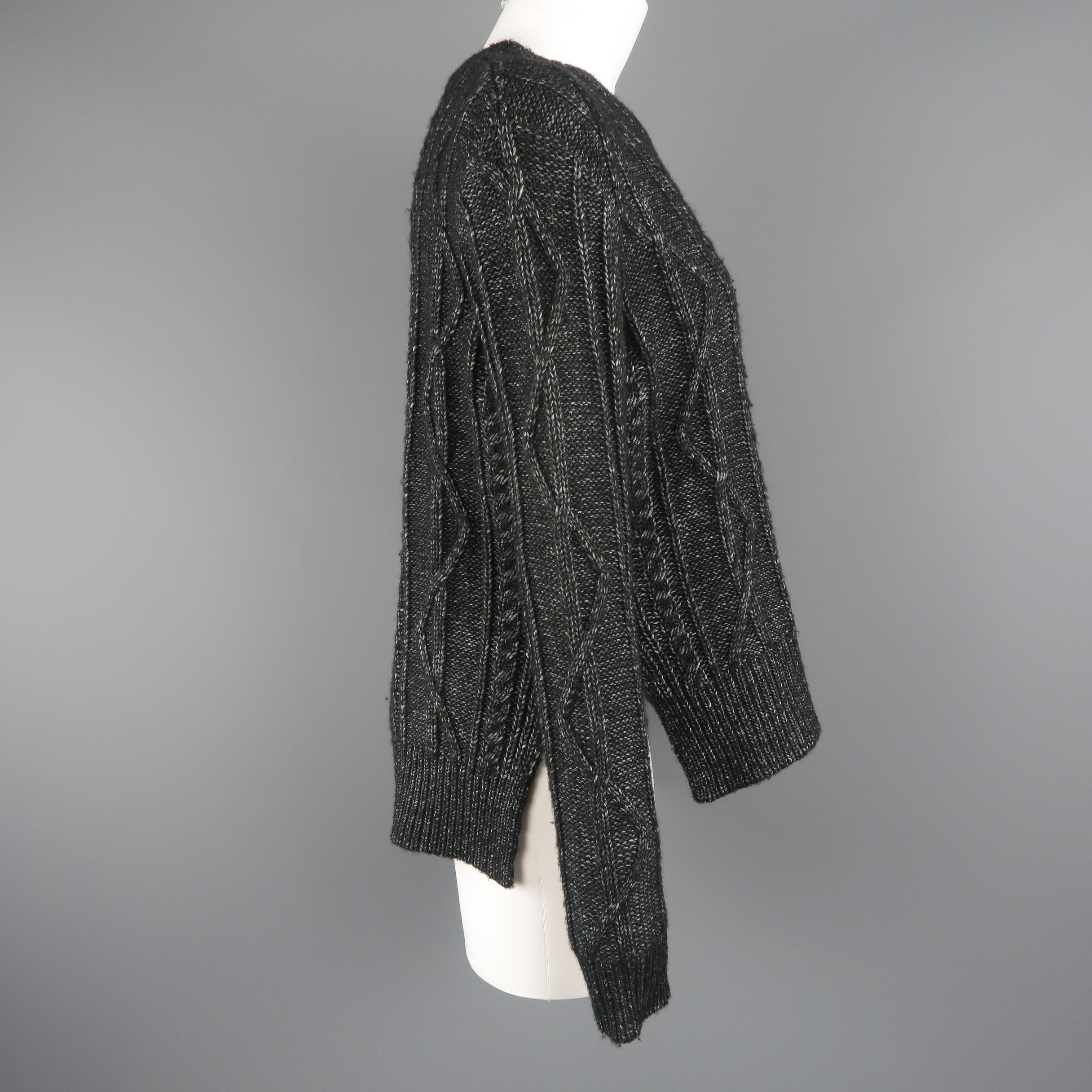 Black DEREK LAM Size M Charcoal Cotton Blend Cable Knit Slit Sweater