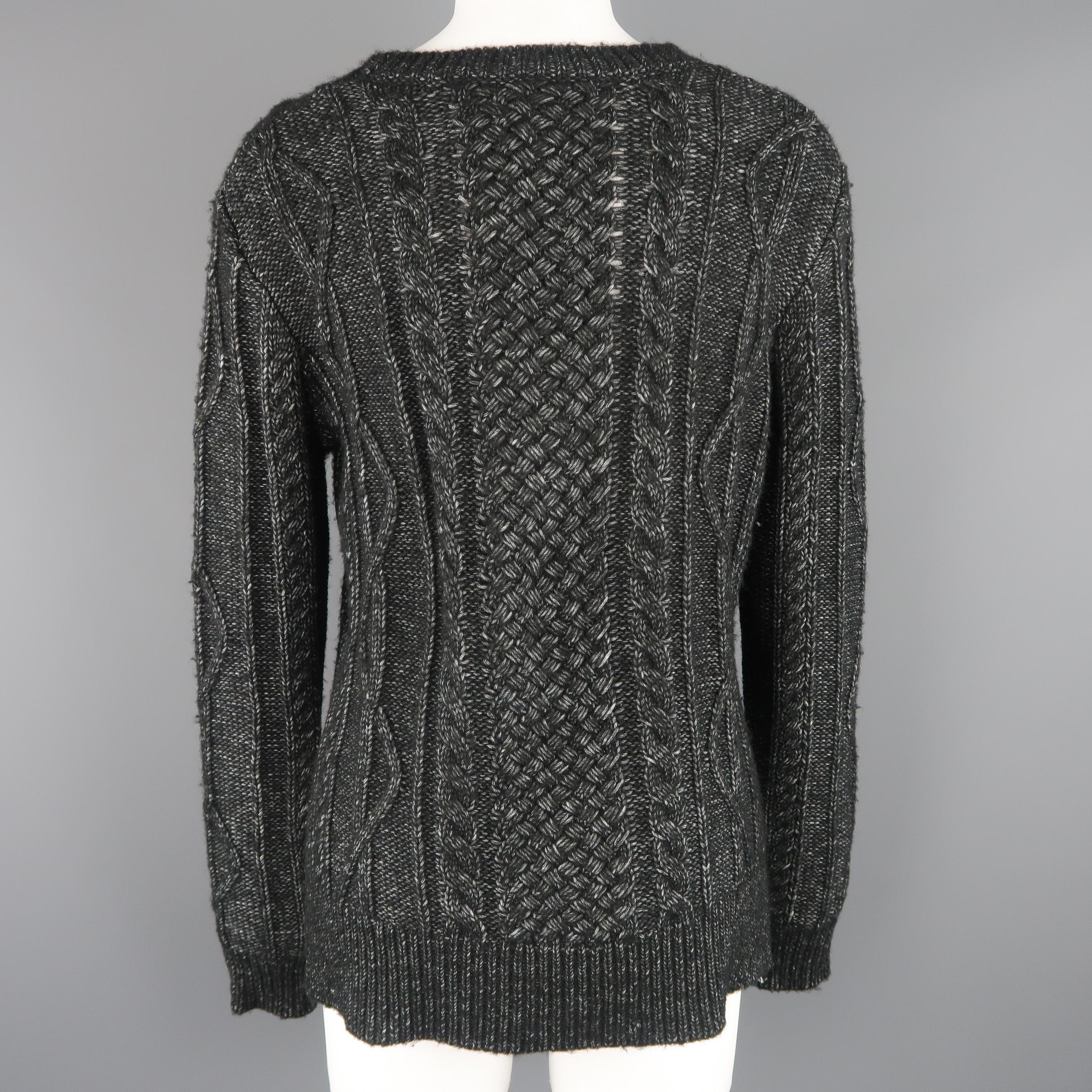 DEREK LAM Size M Charcoal Cotton Blend Cable Knit Slit Sweater In New Condition In San Francisco, CA