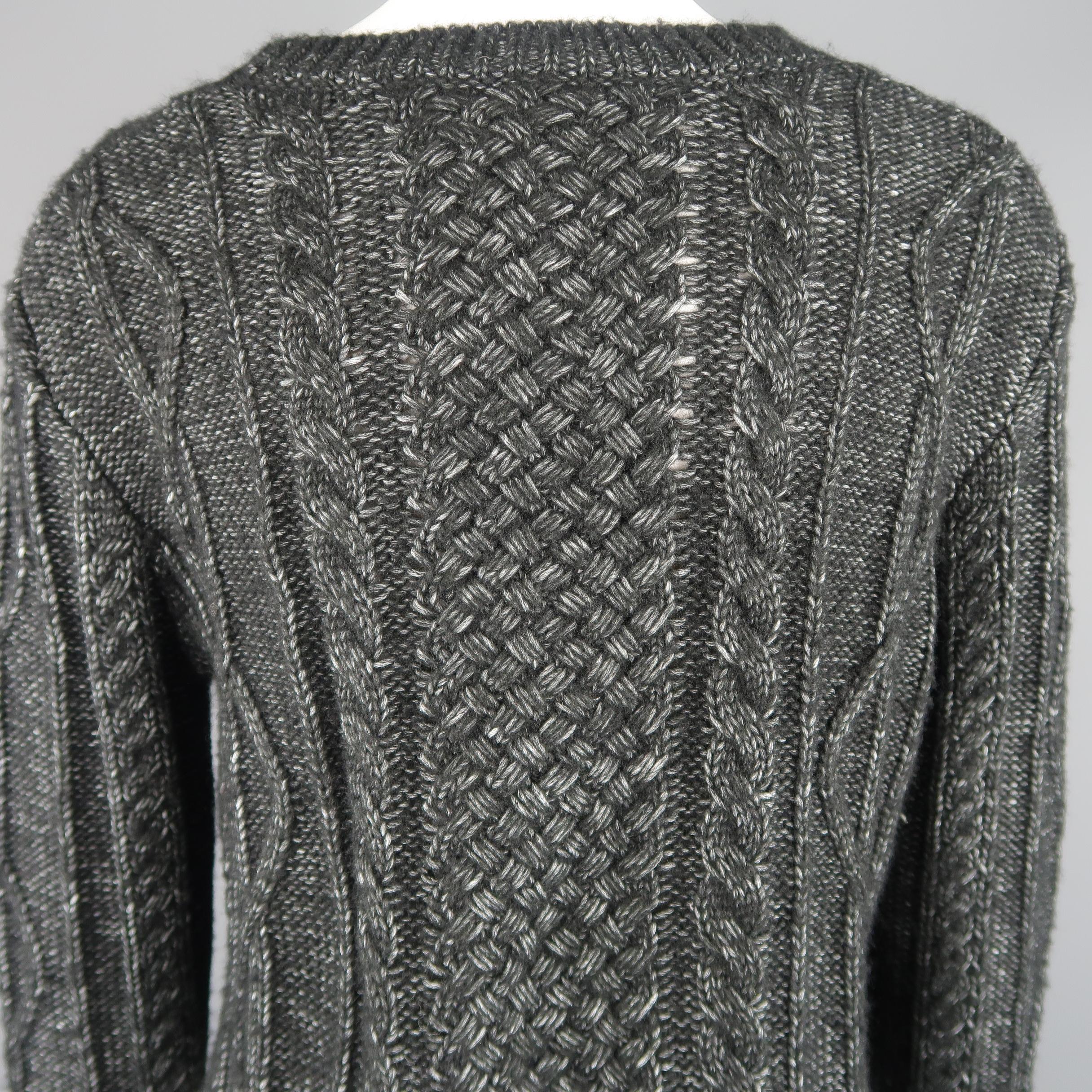 Women's DEREK LAM Size M Charcoal Cotton Blend Cable Knit Slit Sweater