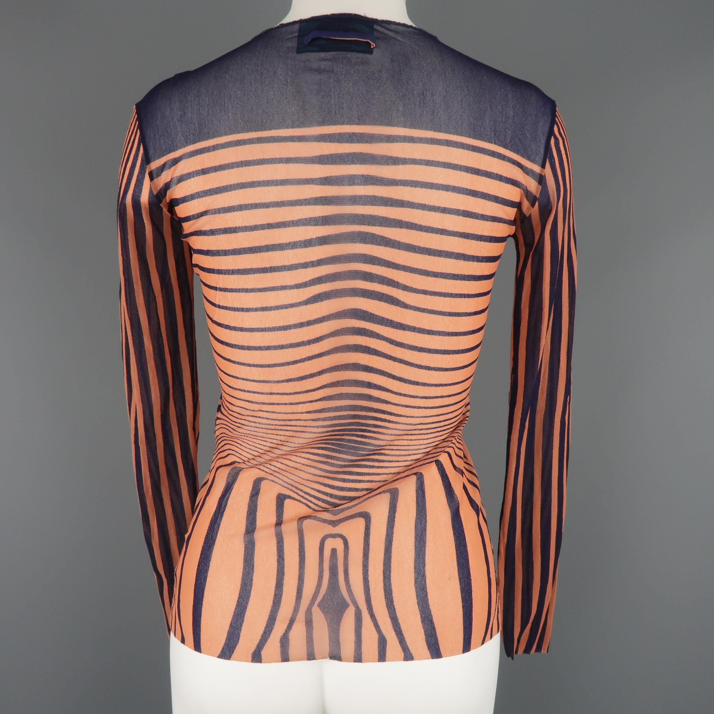 Brown JEAN PAUL GAULTIER Size M Navy & Peach Mesh Spring 1996 Body Pullover