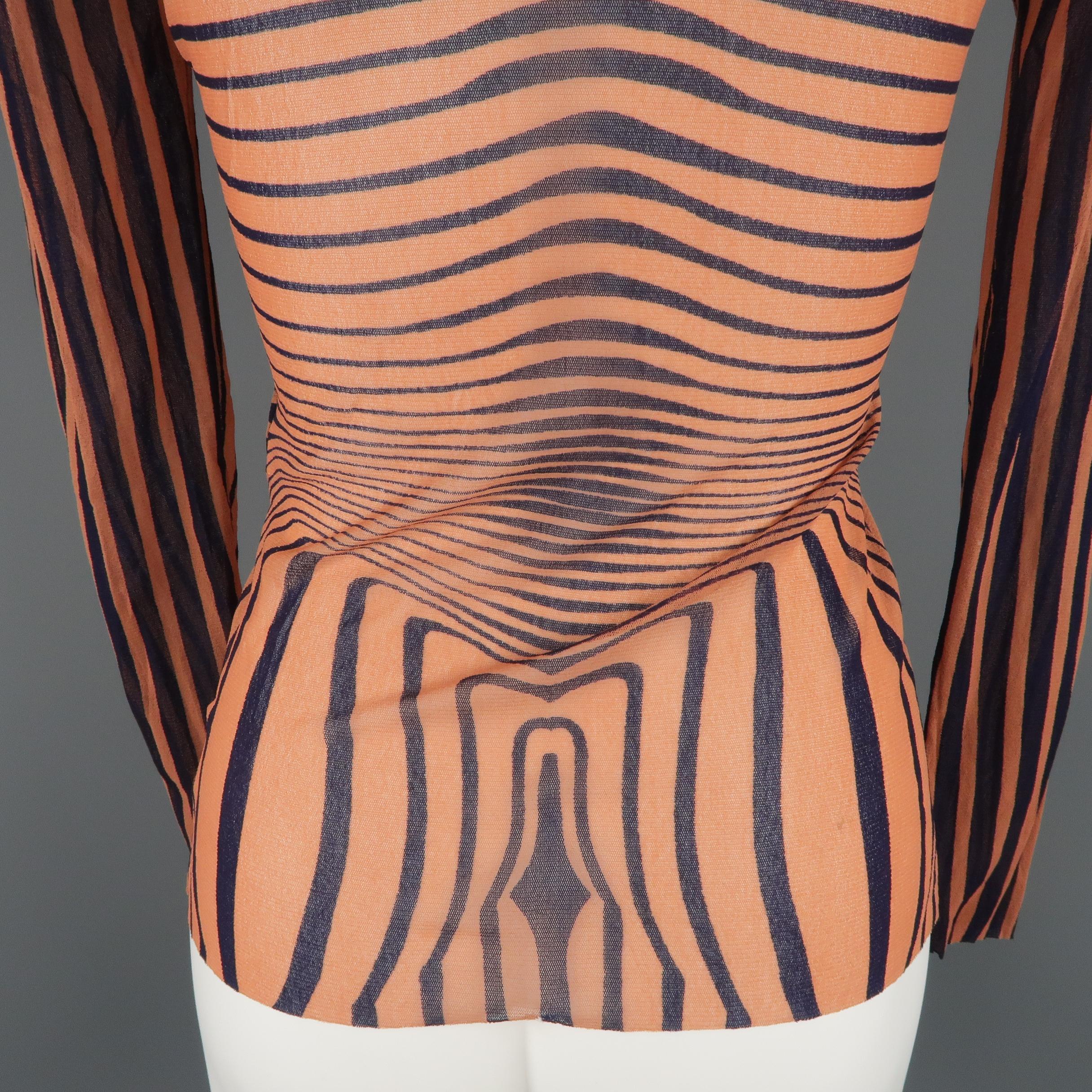 JEAN PAUL GAULTIER Size M Navy & Peach Mesh Spring 1996 Body Pullover In Good Condition In San Francisco, CA