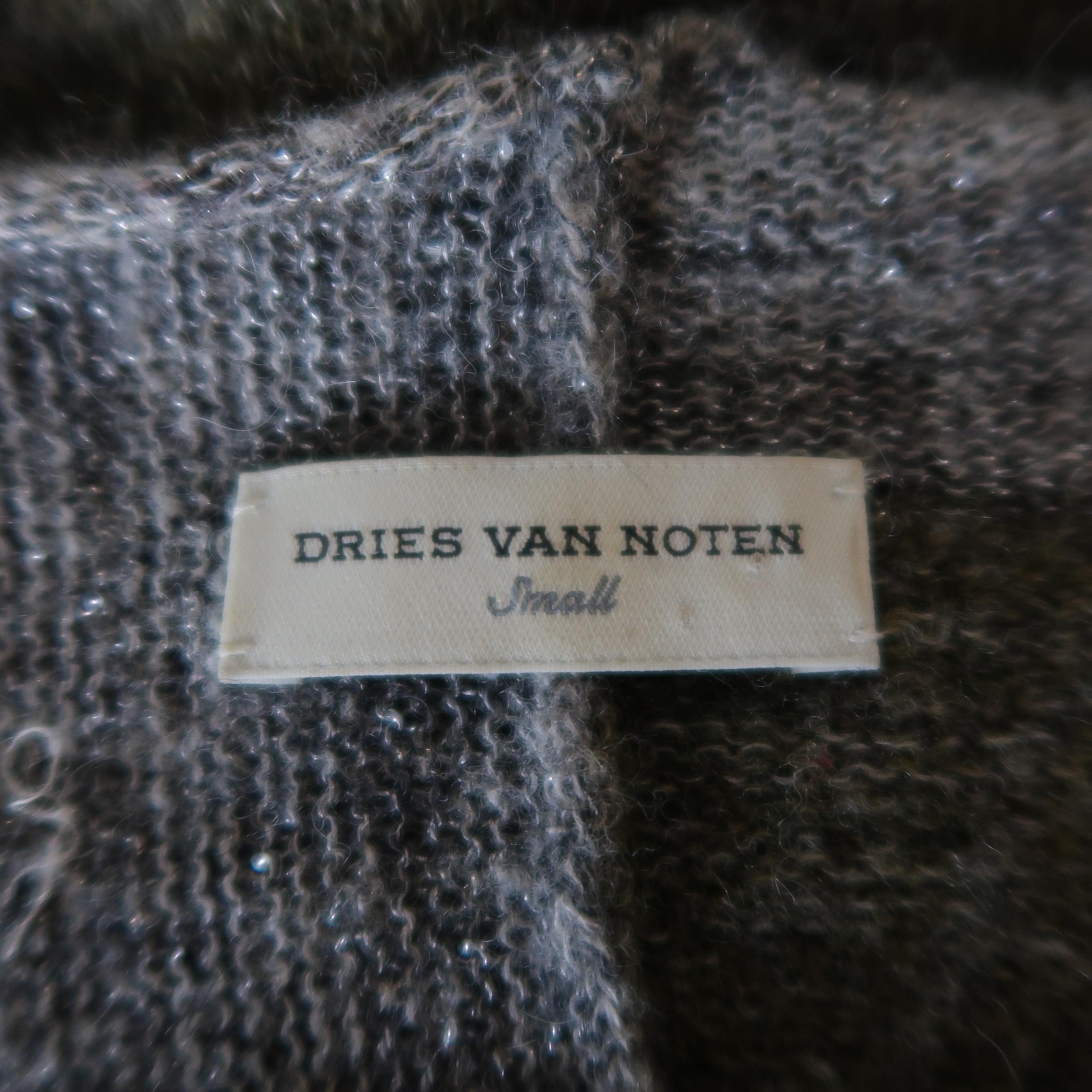 DRIES VAN NOTEN Size S Olive Silver & Beige Wool Blend Short Sleeve Pullover 3