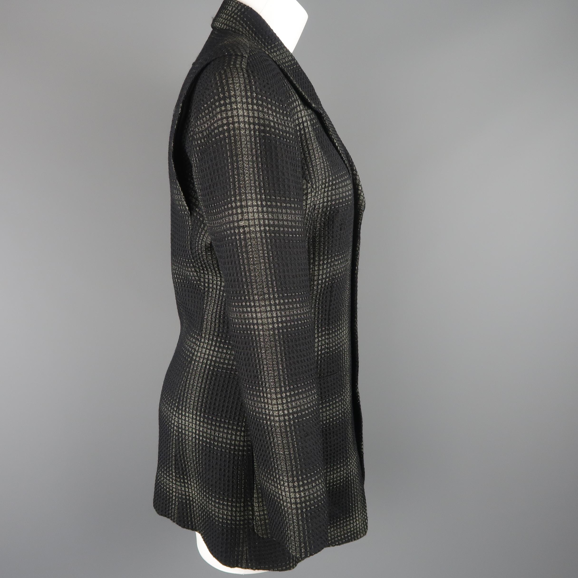MATSUDA Size L Black & Moss Green Plaid Wool / Silk Jacket In Good Condition In San Francisco, CA