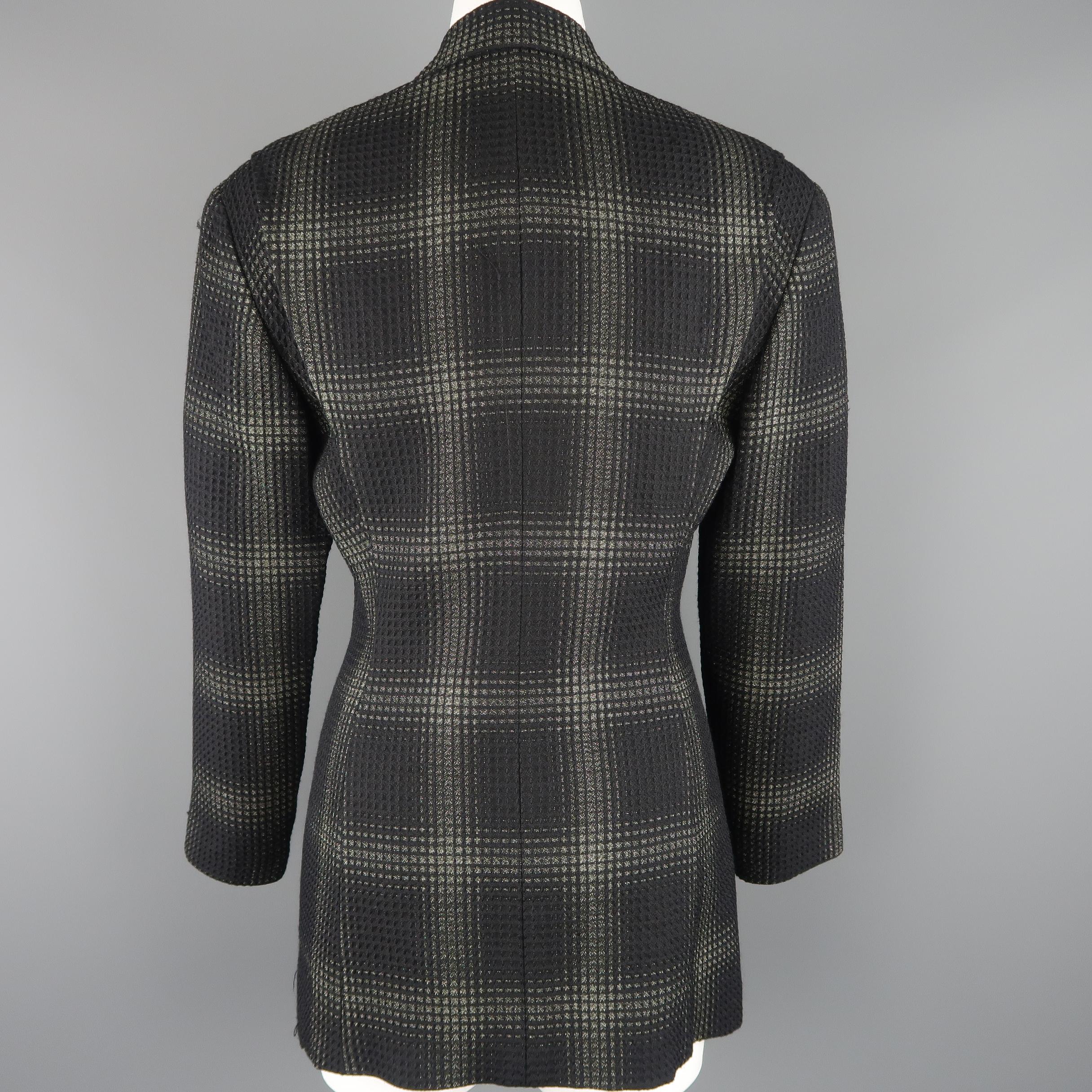MATSUDA Size L Black & Moss Green Plaid Wool / Silk Jacket 1