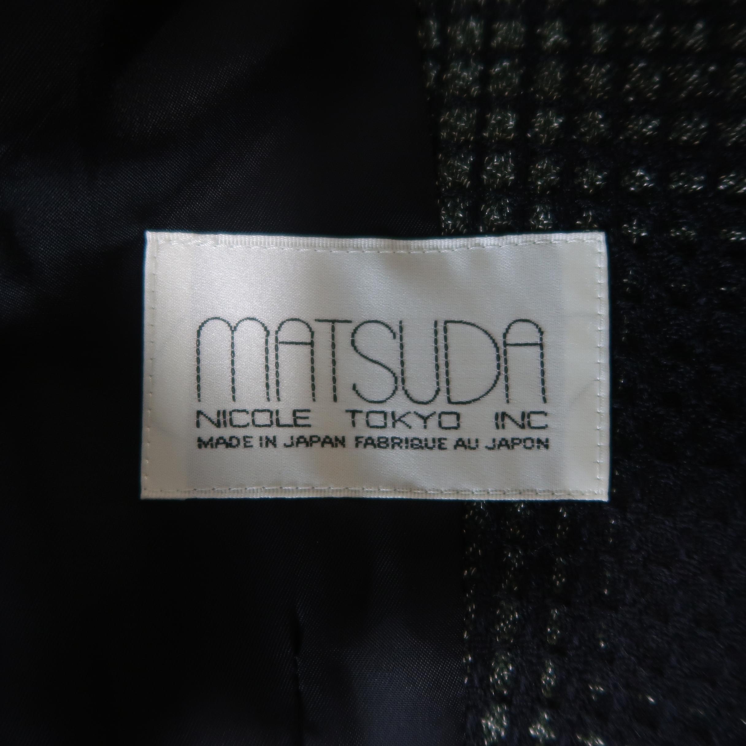 MATSUDA Size L Black & Moss Green Plaid Wool / Silk Jacket 3