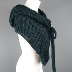 YVES SAINT LAURENT Forest Green Silk / Cotton Knit Hooded Capelet