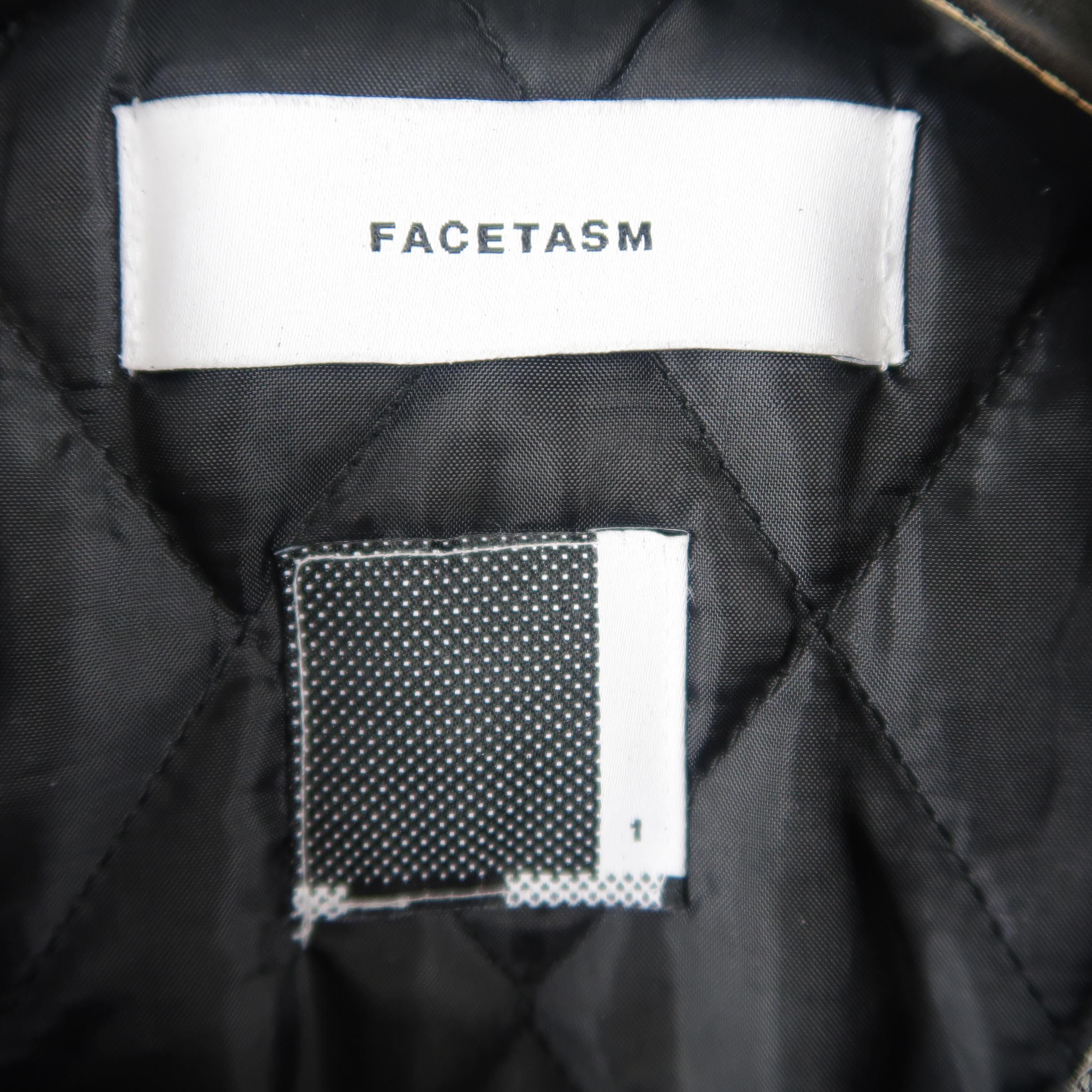 Facetasm Beige Distressed Leather Knit Panel Biker Motorcycle Jacket / Coat 3