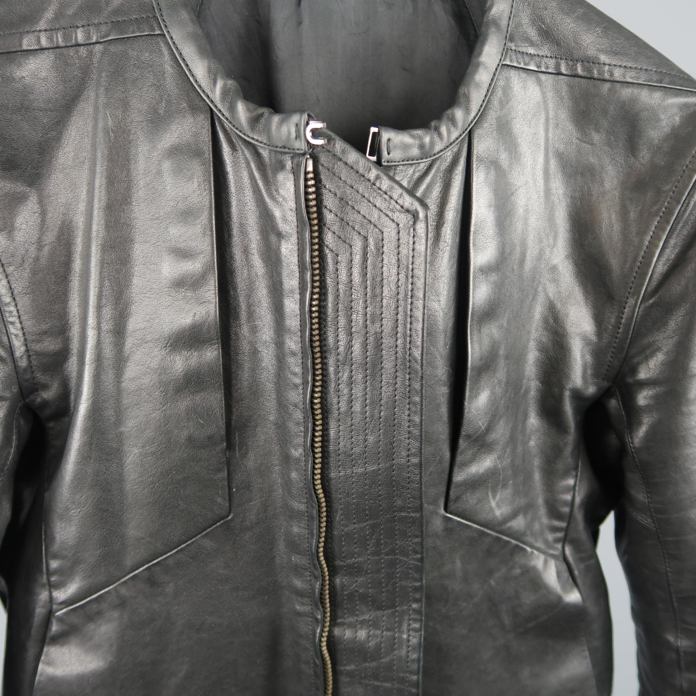 Men's RICK OWENS 36 Black Leather Collarless Biker Jacket