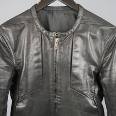 RICK OWENS 36 Black Leather Collarless Biker Jacket