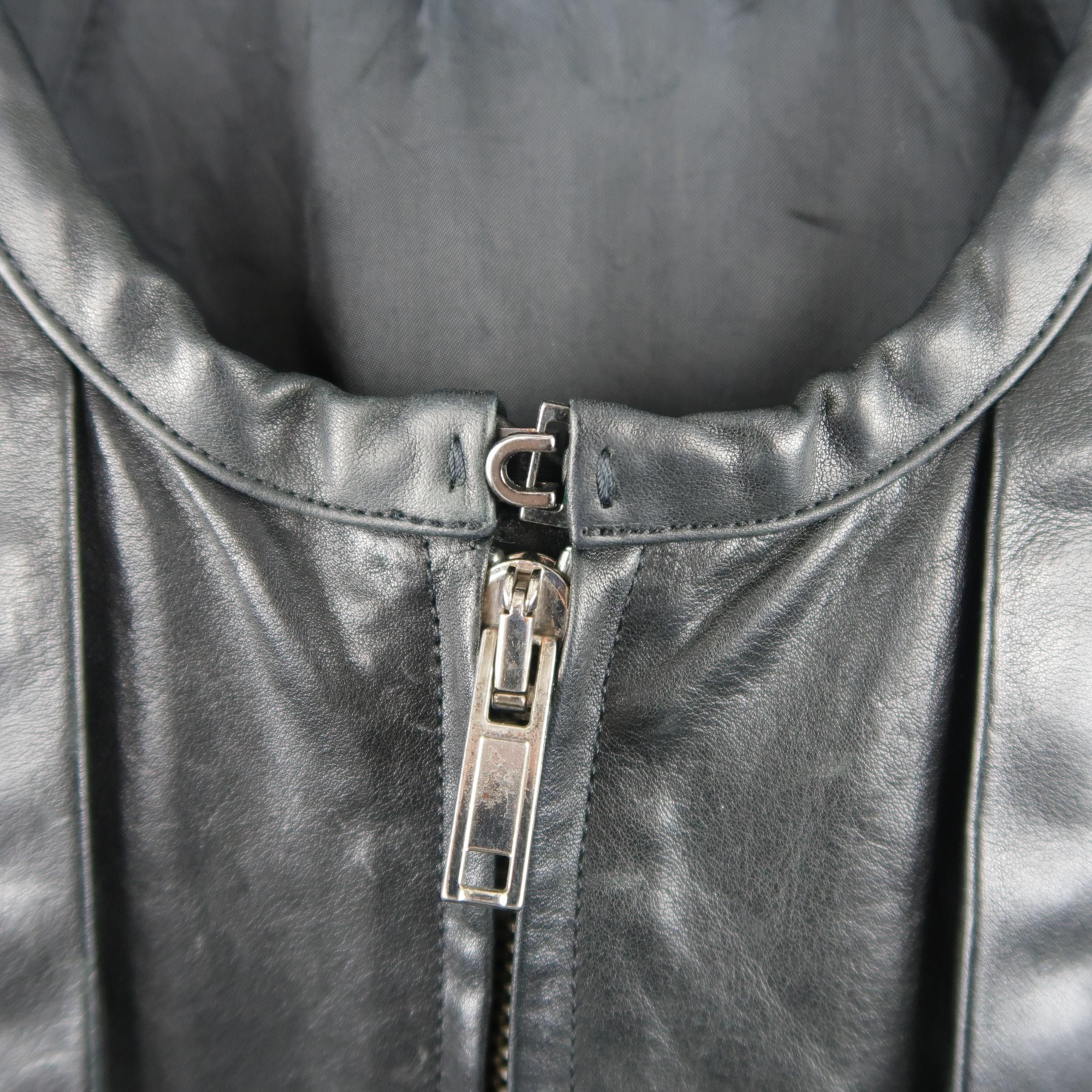 RICK OWENS 36 Black Leather Collarless Biker Jacket 1