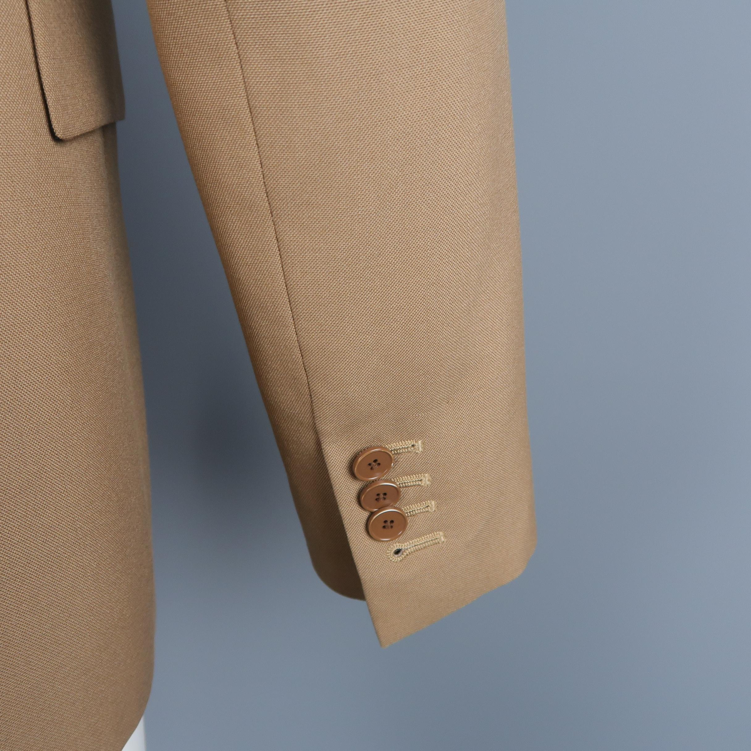 BALENCIAGA 42 Tan Wool Blend Two Button Single Breasted Sport Coat / Jacket In Fair Condition In San Francisco, CA